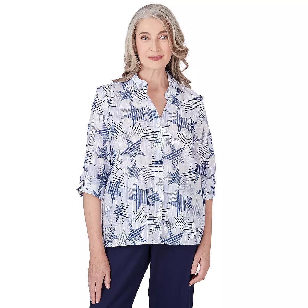 Women's Alfred Dunner Stars and Stripes Button Down Blouse, Size: Large, Blue Product Image