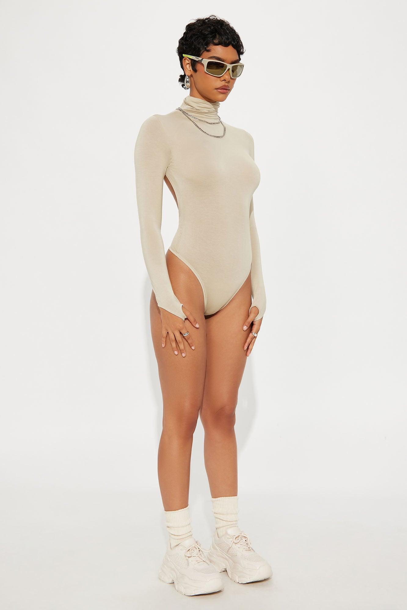 Modal Open Back Turtle Neck Bodysuit - Stone Product Image