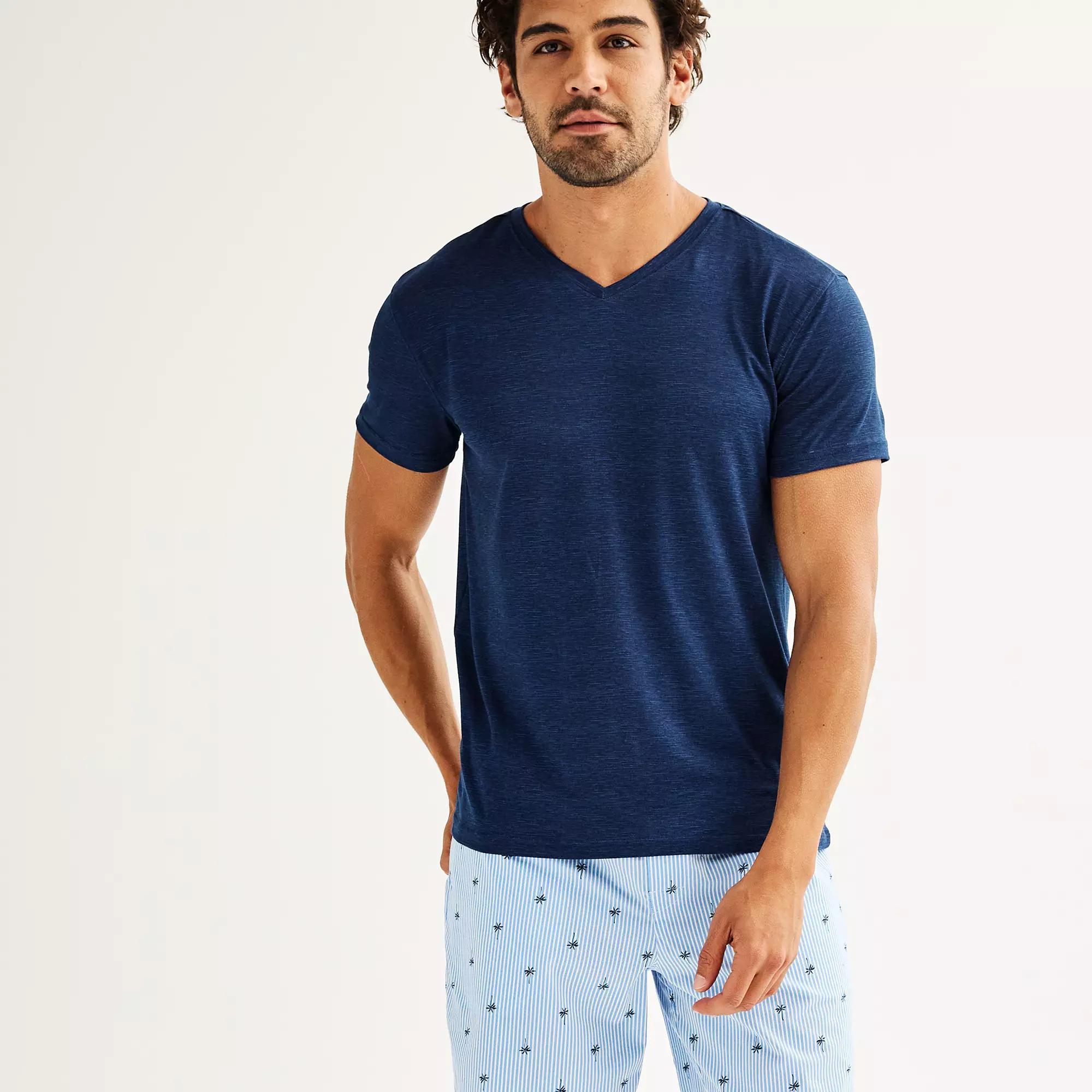 Men's Sonoma Goods For Life® Supersoft V-Neck Pajama Shirt, Size: Medium, Light Grey Space Dye Product Image