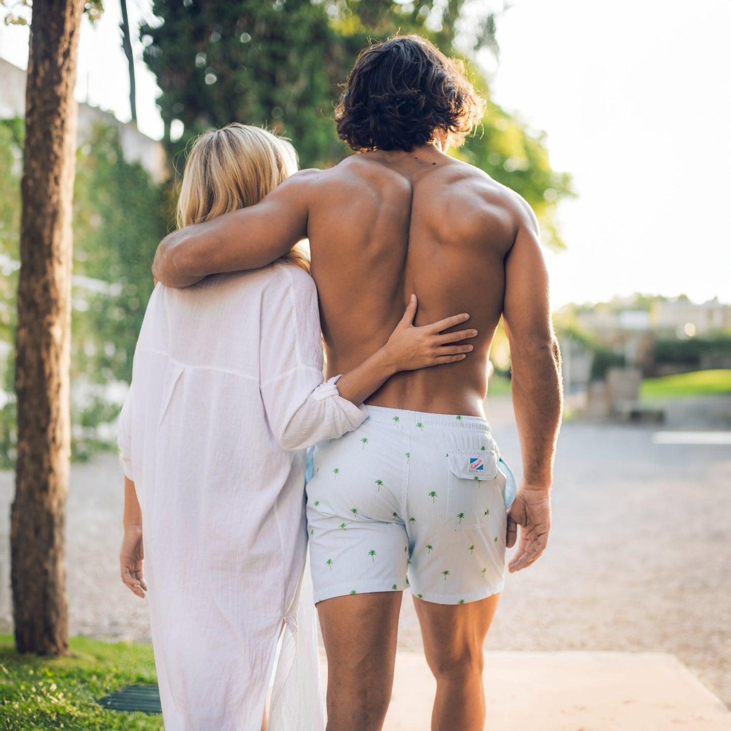 Bermies Palm Stripes Swim Trunks Product Image