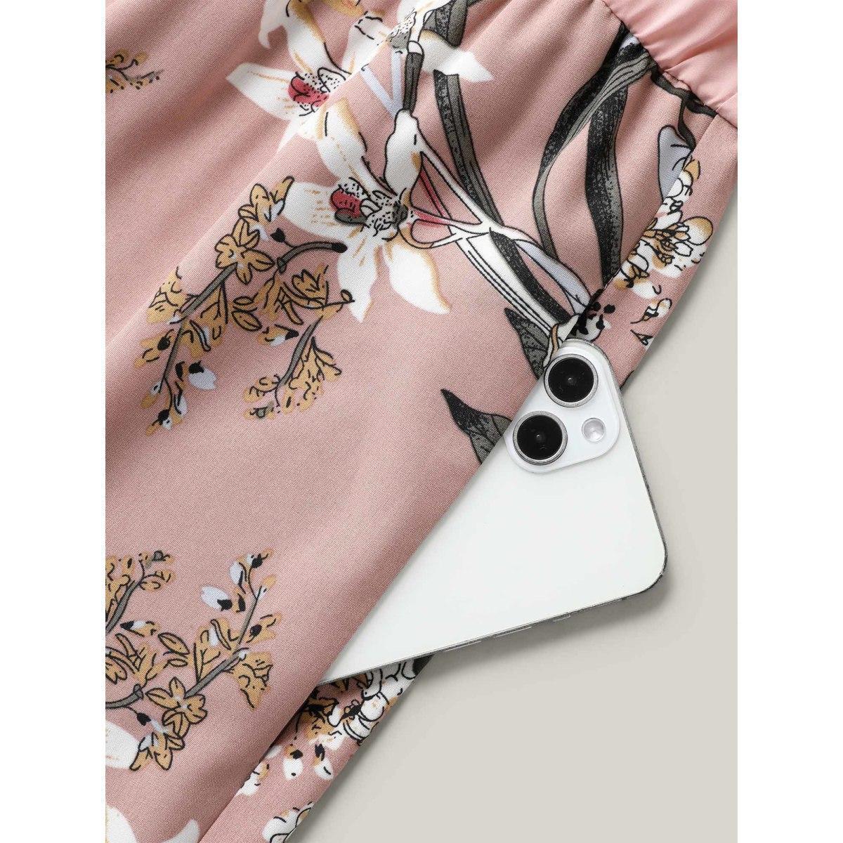 Plus Size DustyPink Large Flower Print Spliced Wide-Leg Jumpsuit Women Sleeveless U-neck Everyday-Elegant Loose Jumpsuits BloomChic 14-16/1X Product Image