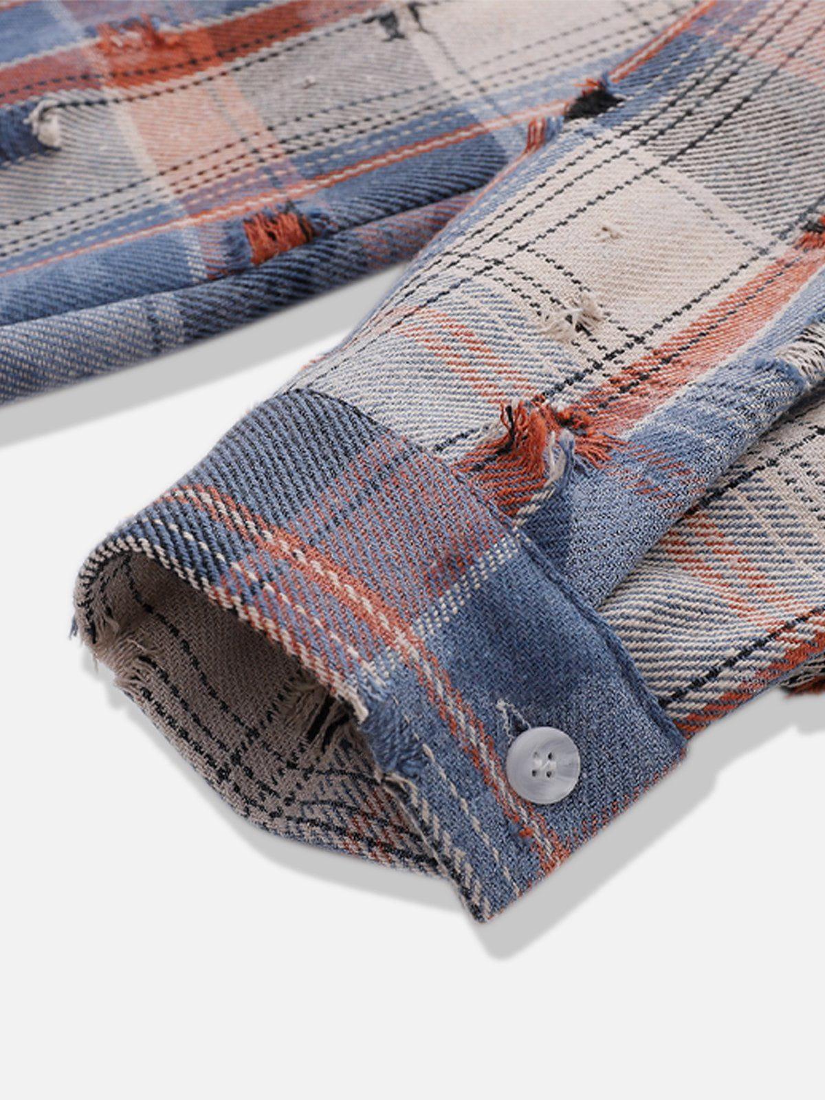 Aelfric Eden Plaid Distressed Long Sleeve Shirt Product Image