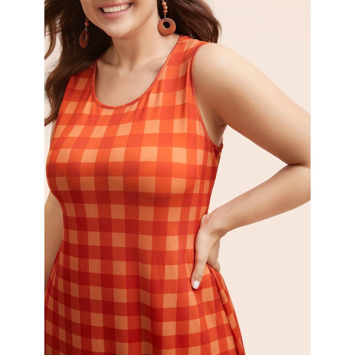 Plus Size Round Neck Plaid Tank Dress Brightred Women Casual Non Round Neck Sleeveless Curvy BloomChic 12/L Product Image
