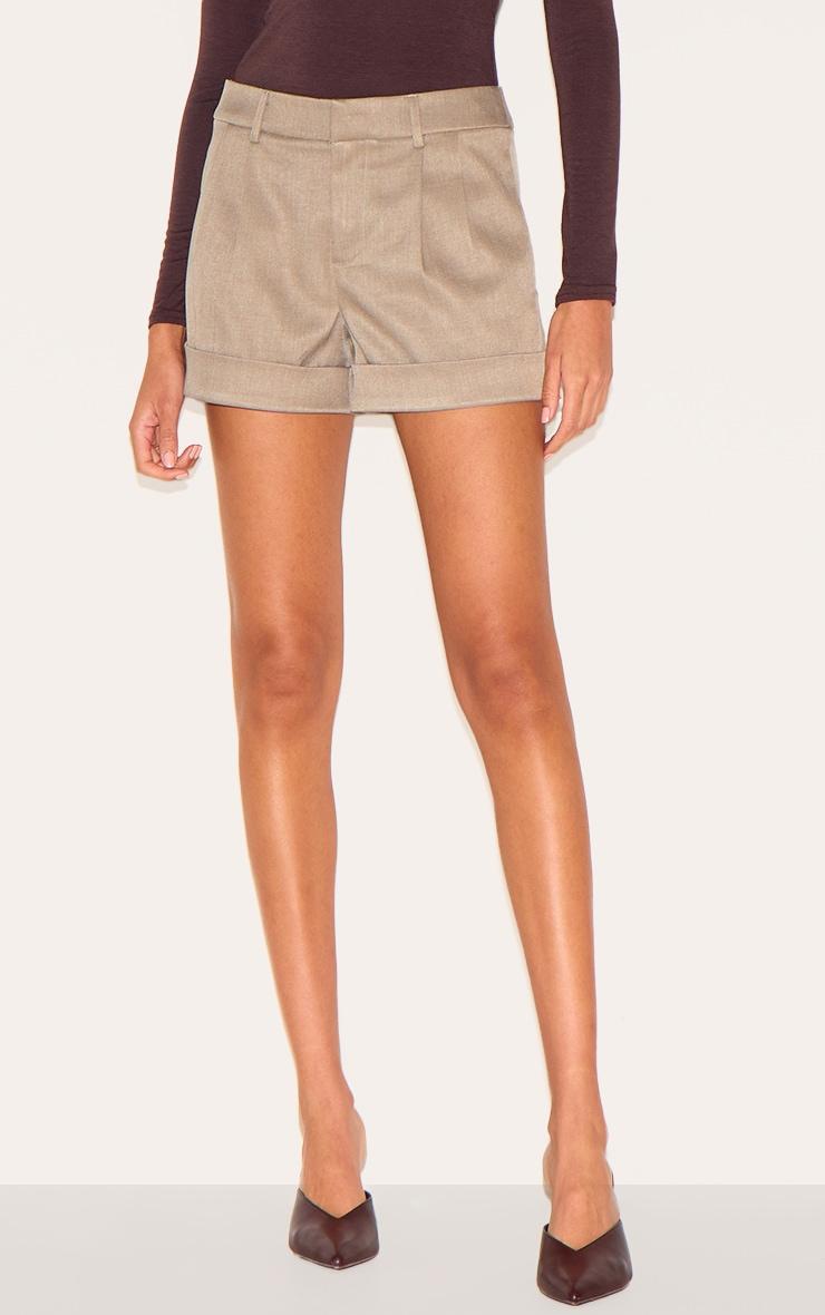 Taupe Mid Rise Tailored Woven Shorts Product Image