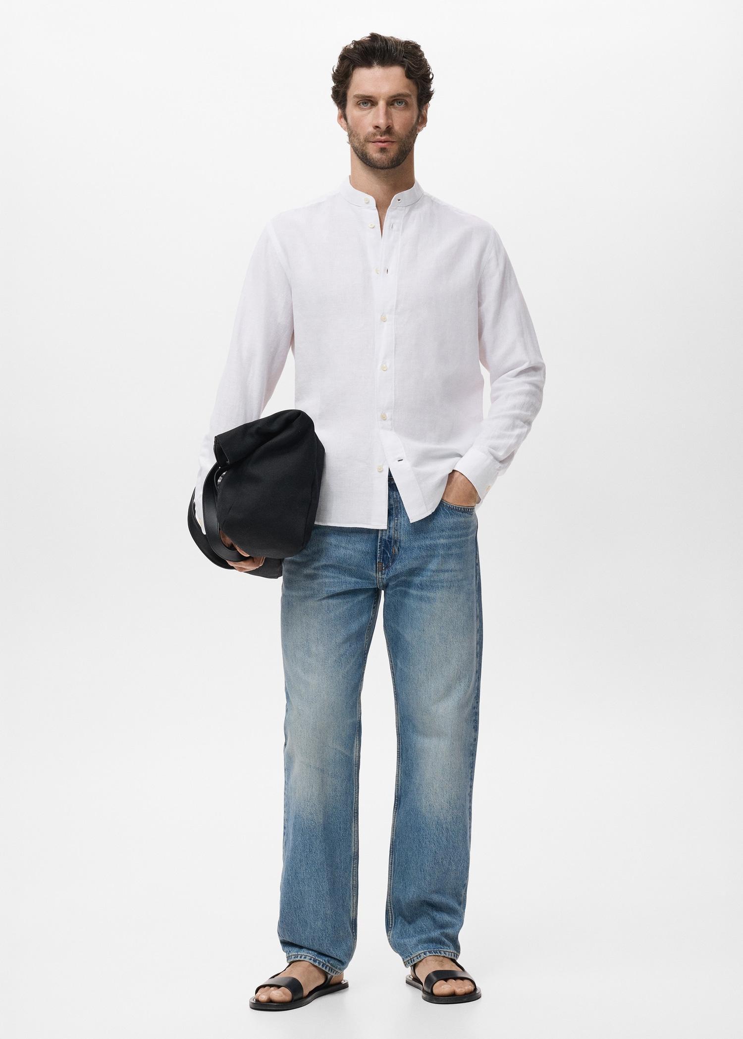 Mao collar linen shirt - Men | MANGO USA Product Image
