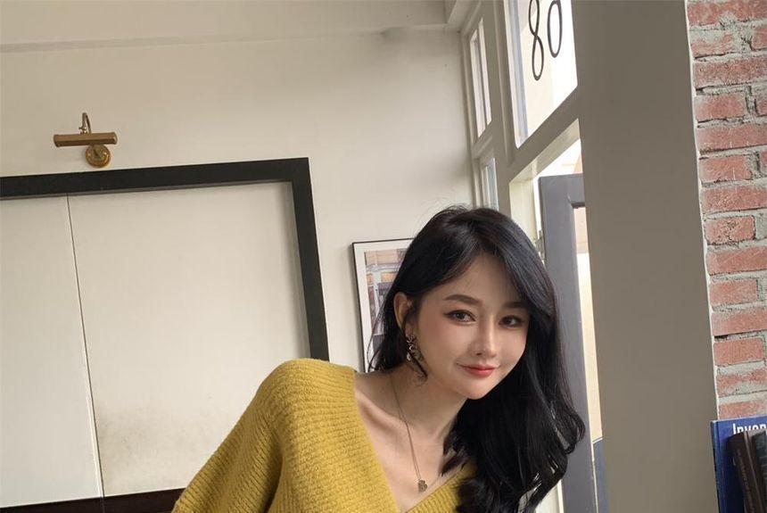V-Neck Plain Sweater Product Image