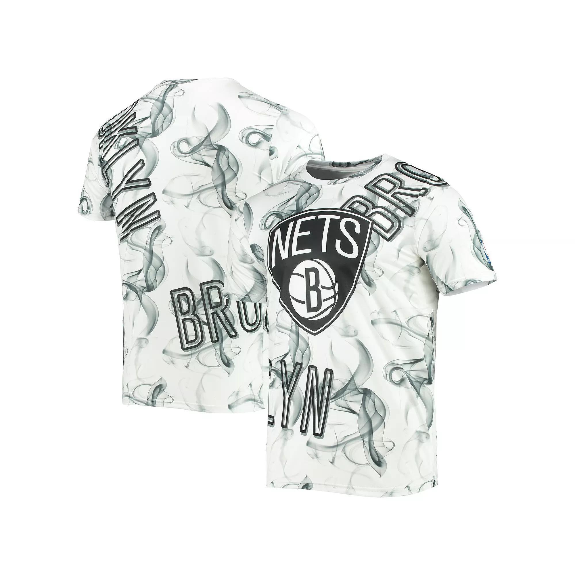Men's White/Black Brooklyn Nets Asymmetric Bold Smoke T-Shirt, Size: Large Product Image