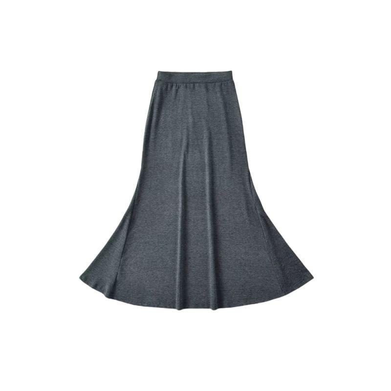 High Waist Plain Maxi Fishtail Skirt Product Image