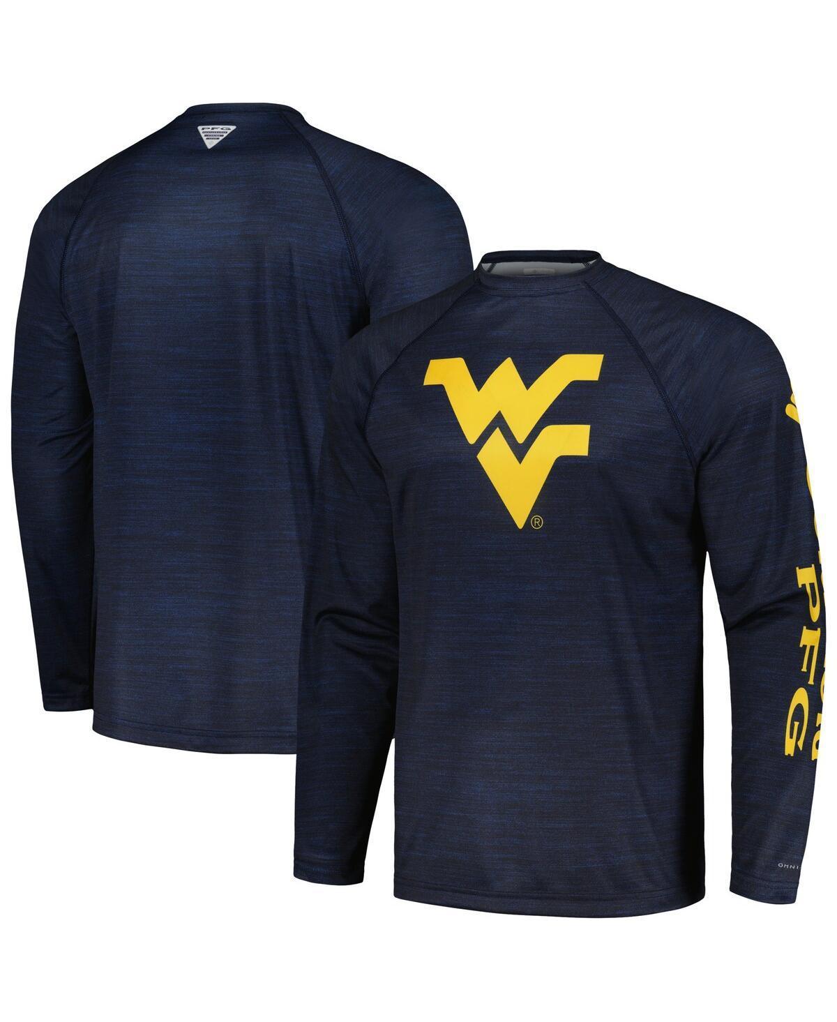 Men's Columbia  Navy West Virginia Mountaineers PFG Terminal Tackle Omni-Shade Raglan Long Sleeve T-Shirt, Size: Medium, Blue Product Image