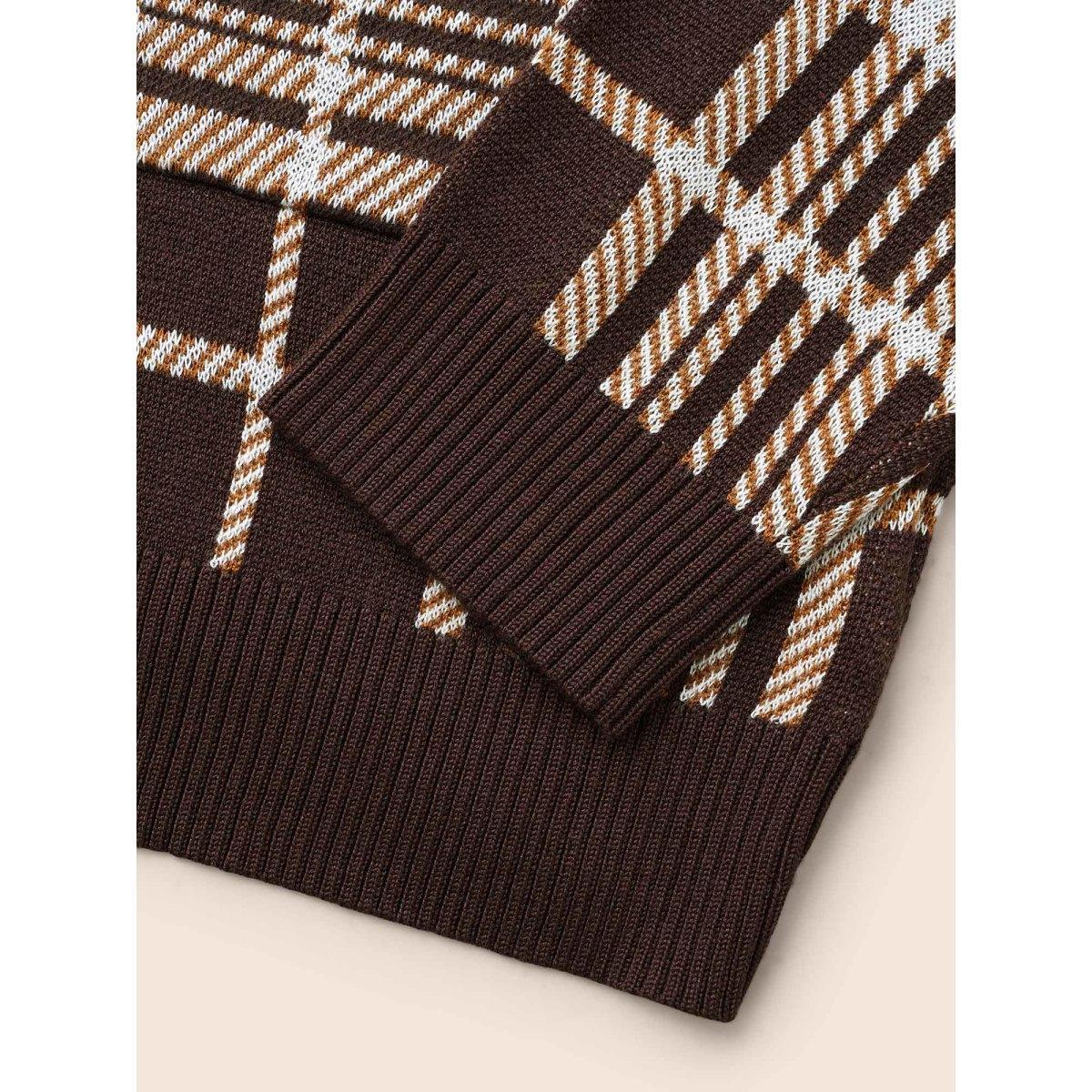 Plus Size Plaid Open Front Patch Pocket Cardigan DarkBrown Women Casual Loose Long Sleeve Everyday Cardigans BloomChic 26/4X Product Image