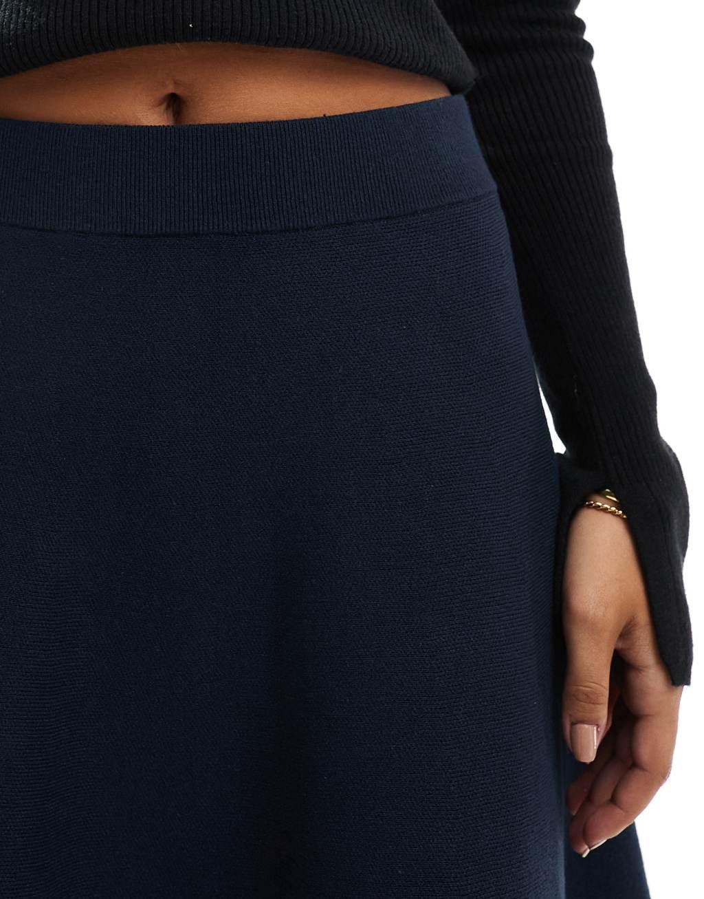 YAS flare knitted mini skirt in navy Product Image