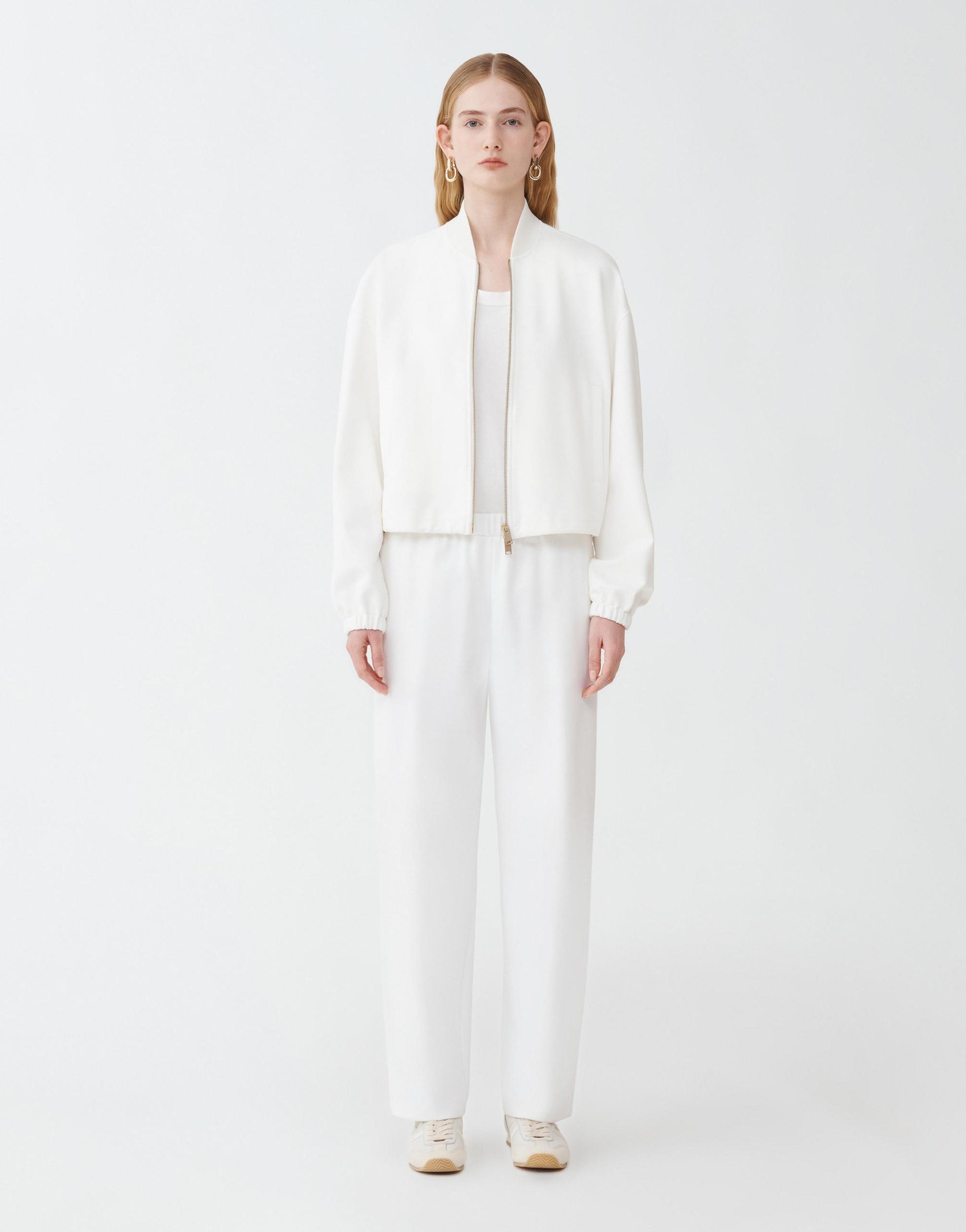FABIANA FILIPPI Cropped Bomber With Knit Collar In White Product Image