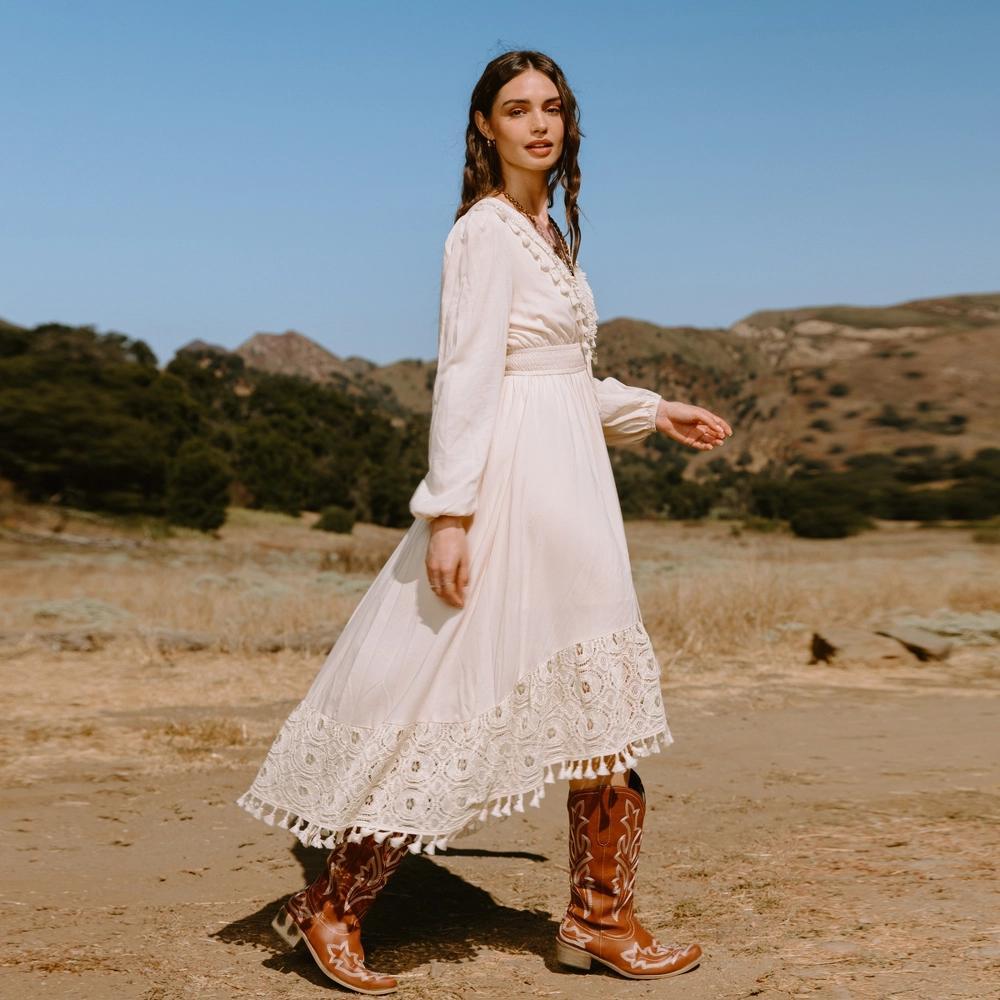 Women's Boho Chic Embroidered Lace Tassel Dress - Cupshe Product Image