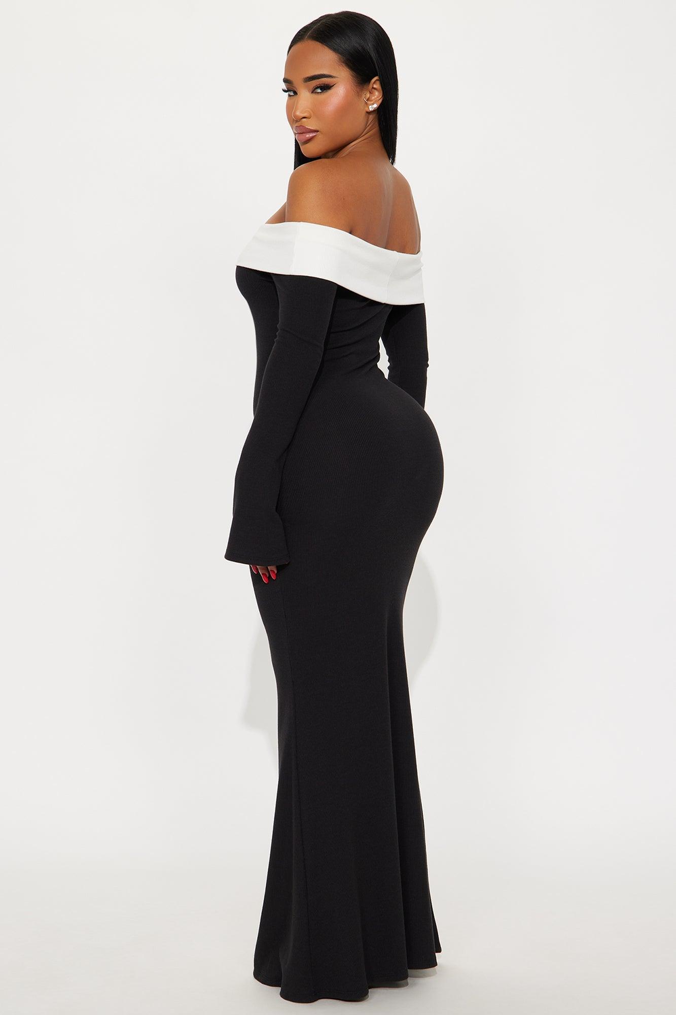Talea Off Shoulder Maxi Dress - Black/White Product Image