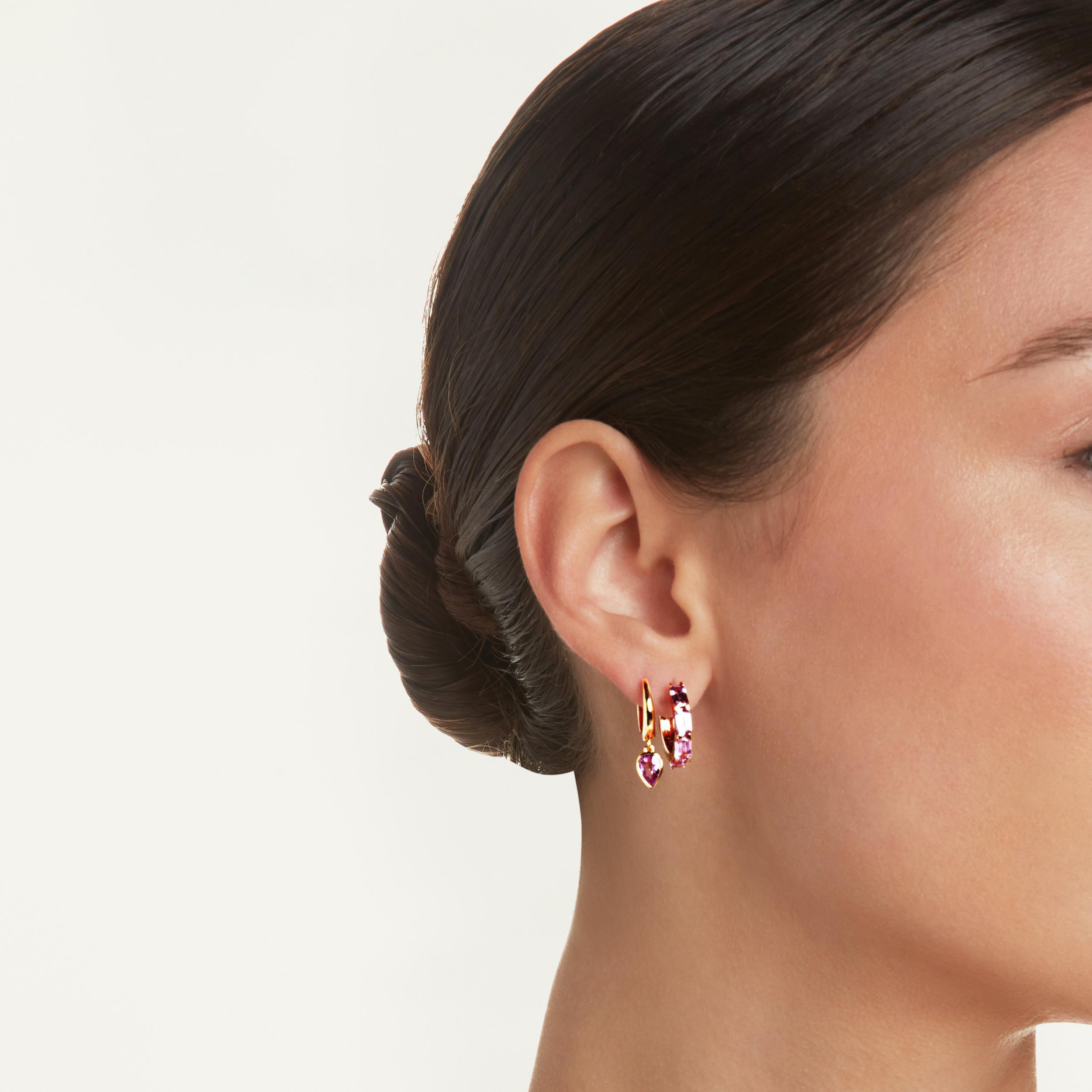 SINGLE PINK SAPPHIRE PEAR DROP HUGGIE Product Image