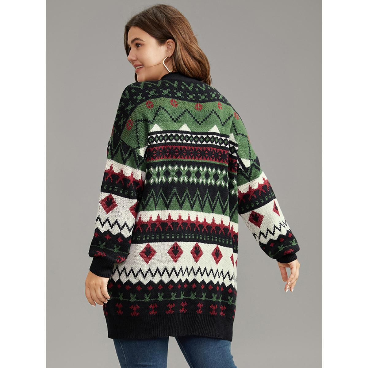 Plus Size Christmas Graphic Open Front Tunic Cardigan Multicolor Women Casual Loose Long Sleeve Dailywear Cardigans BloomChic 14-16/1X Product Image