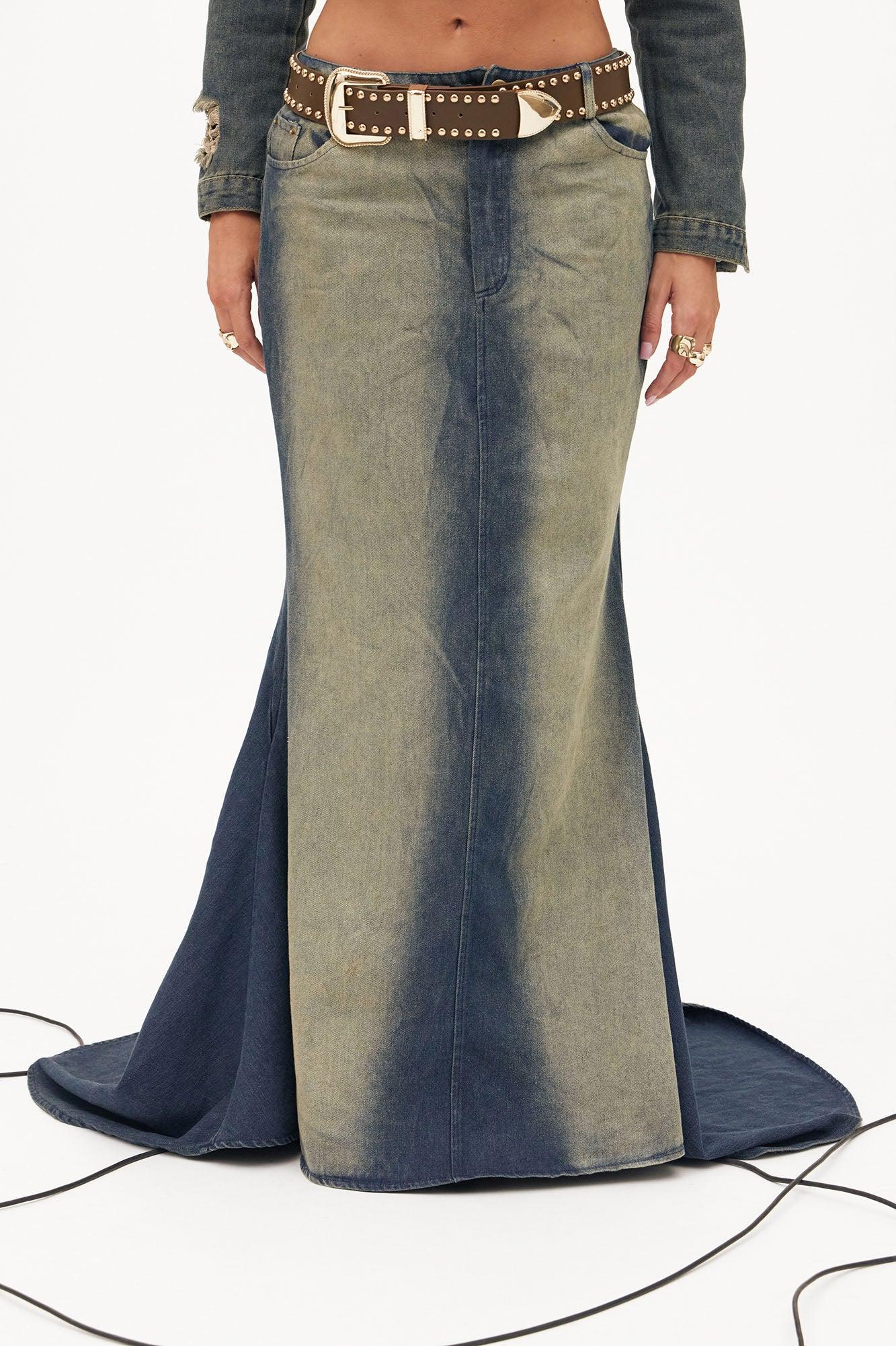 Fit Me Right Tinted Denim Maxi Skirt - Medium Wash Product Image