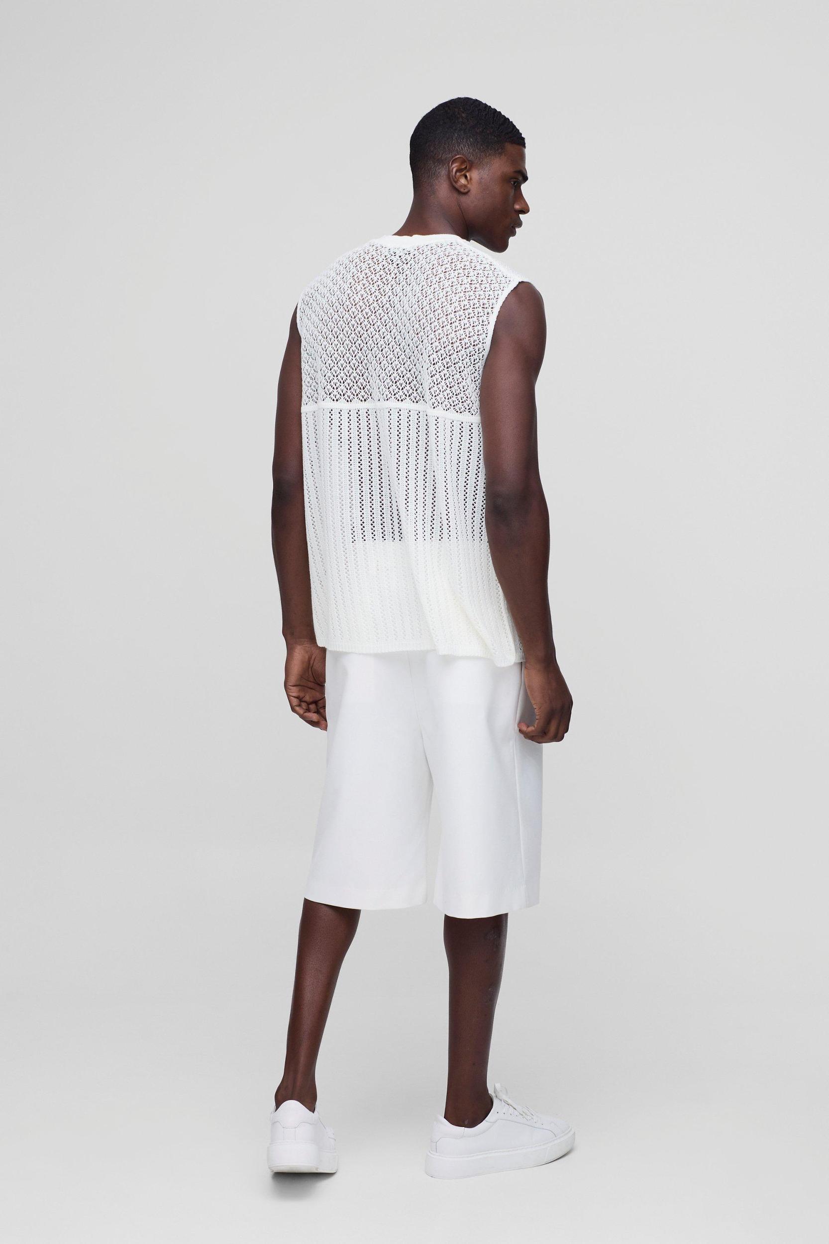 Regular Fit Open Stitch Knitted Undershirt | boohooMAN USA Product Image