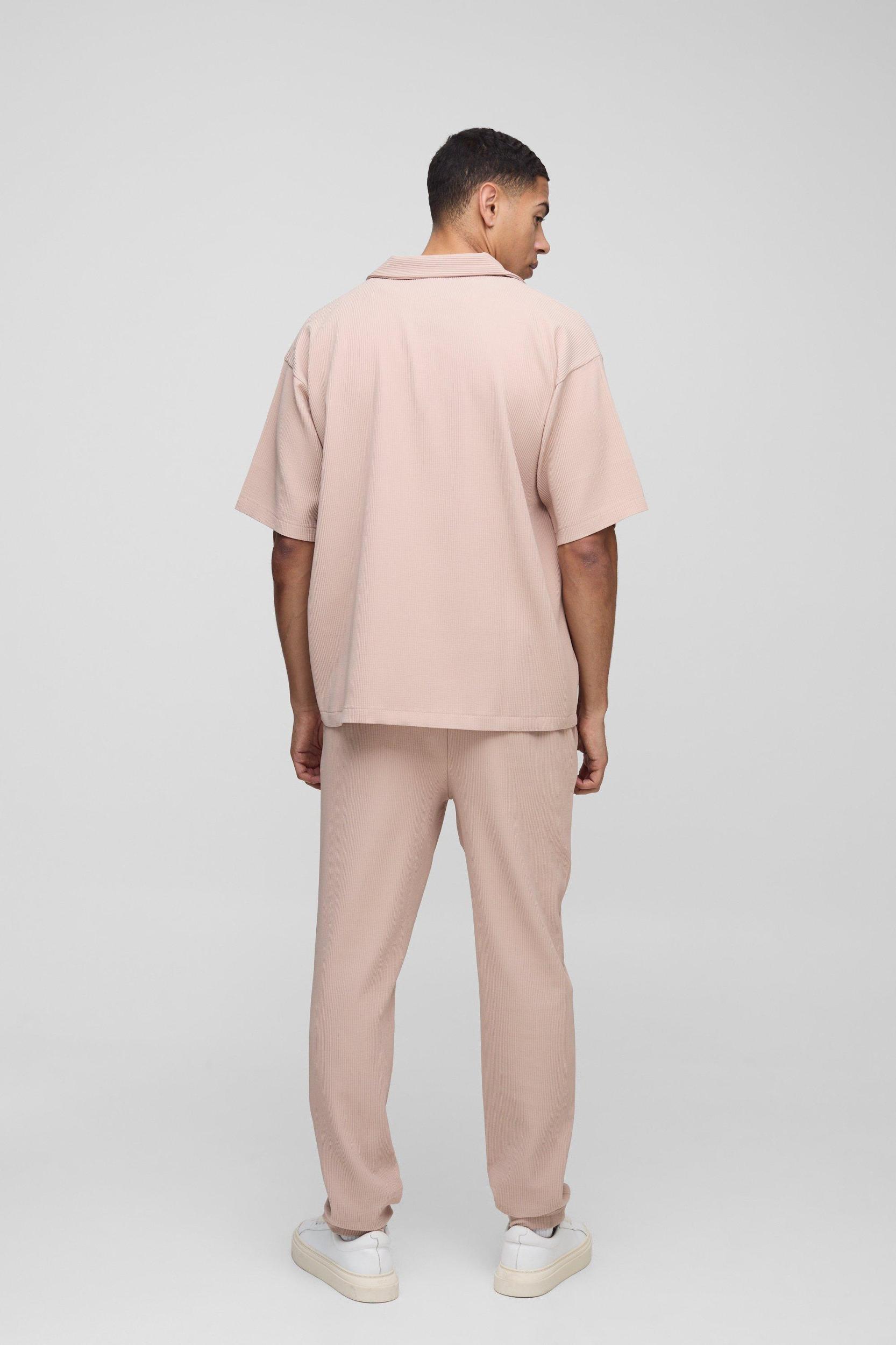 Oversized Overhead Pleated V-Neck Shirt | boohooMAN USA Product Image
