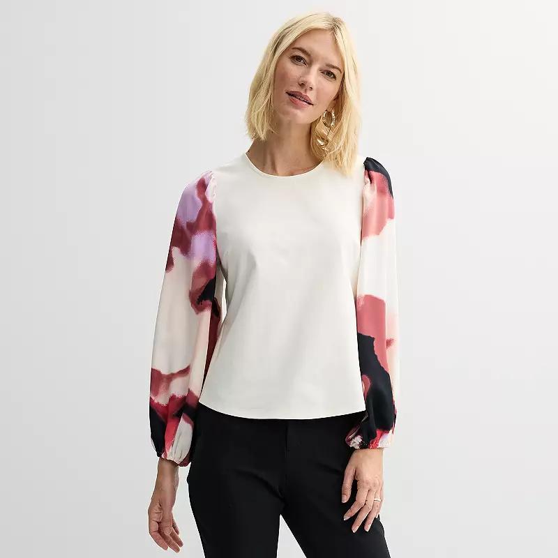 Women's Nine West Puff-Sleeve Mixed Media Top, Size: XS, Pink Krystal Wave Product Image