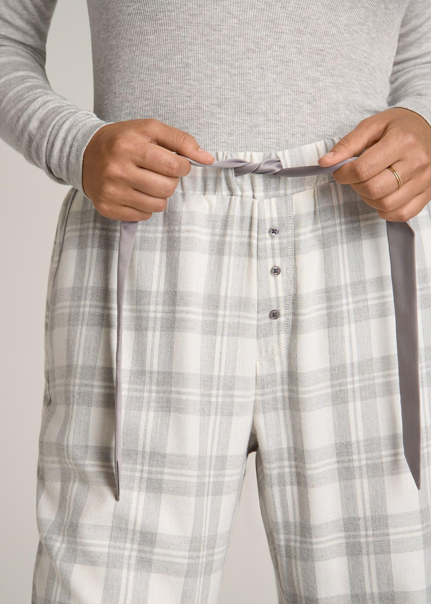 Open-Bottom Flannel Women's Tall Pajama Pants in Heather Grey and White Plaid Product Image