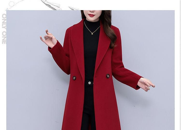 Shawl Collar Plain Midi Double Breasted Coat Product Image