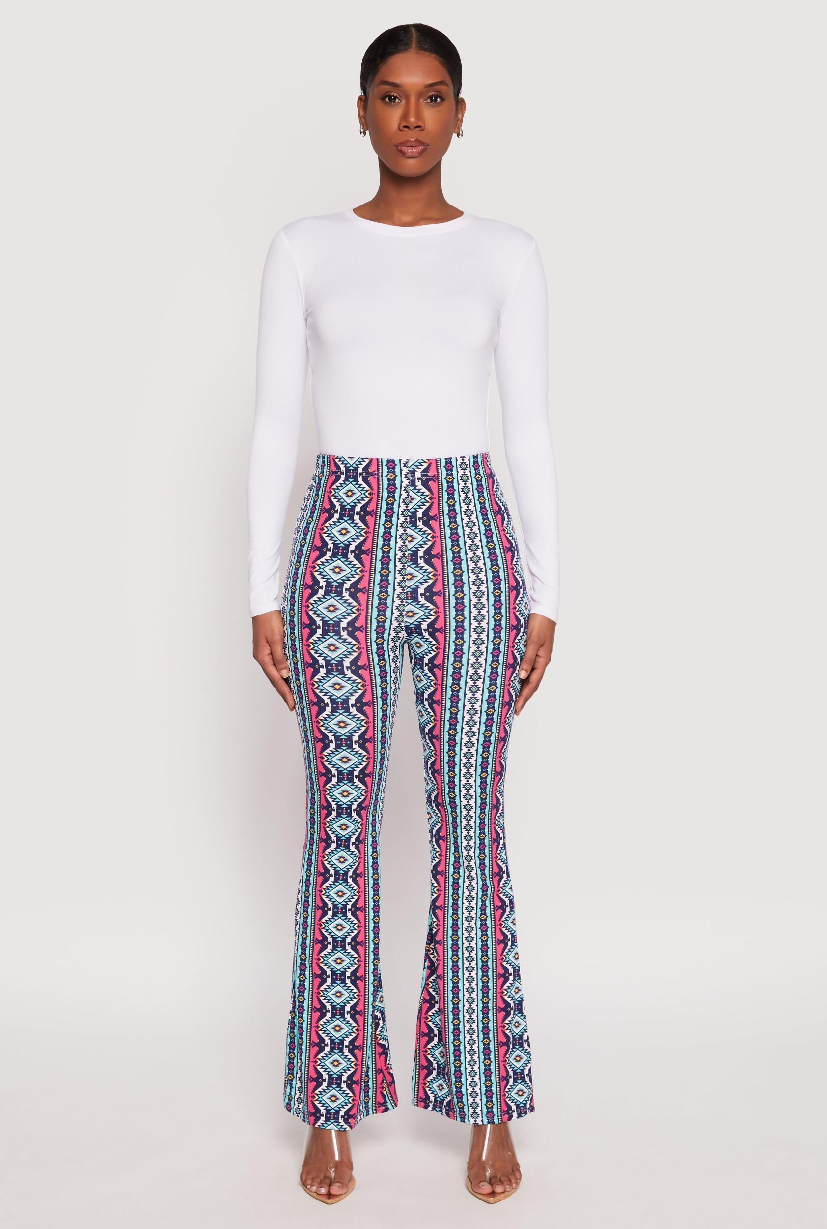 Womens Border Print High Waist Flared Pants Product Image