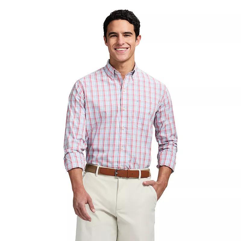 Men's IZOD Performance Comfort Long Sleeve Button Down Woven Shirt, Size: Large, Mauveglow Plaid Product Image