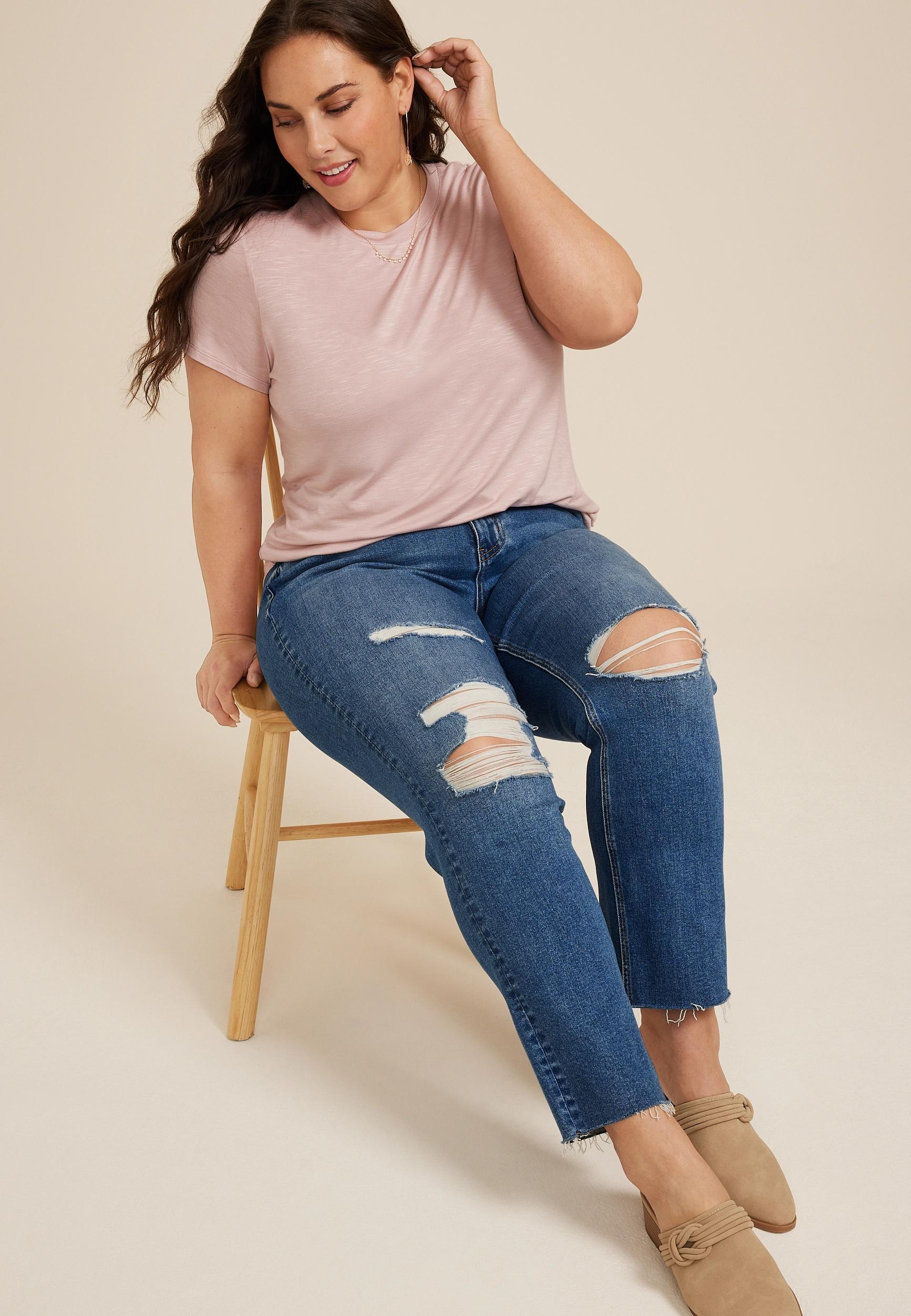 Maurices 0X Plus Size Womens 24/7 Kennedy Crew Neck Tee Blue Product Image