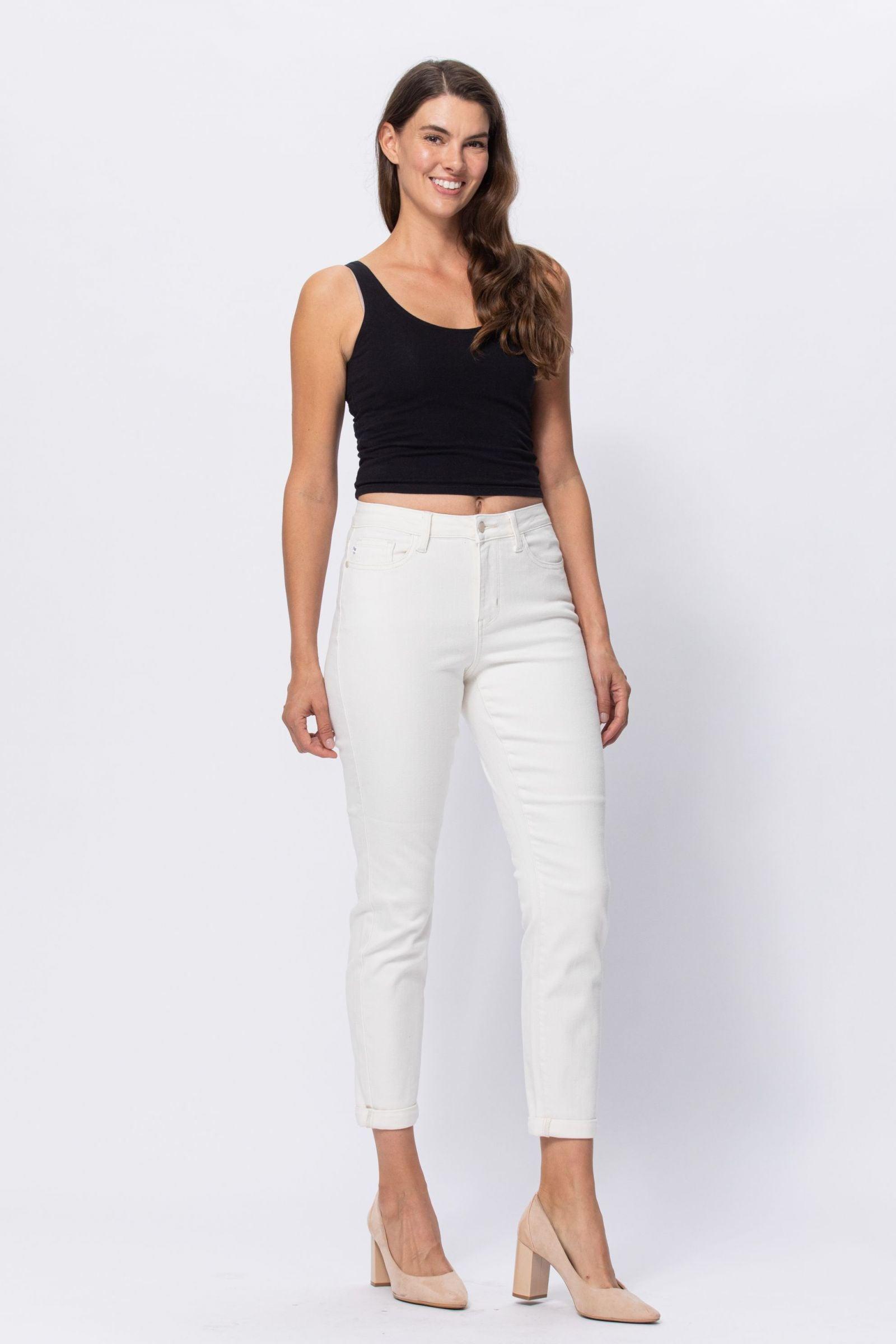 88452   Kathleen Hi-Rise Ecru Cuffed Boyfriend Judy Blue Jeans Product Image
