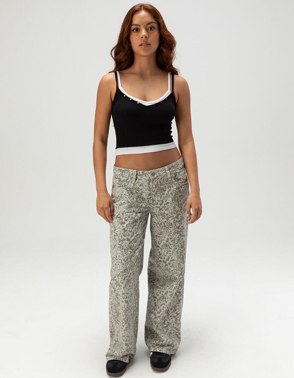 RSQ Womens Low Rise Baggy Snow Leopard Carpenter Jeans Product Image