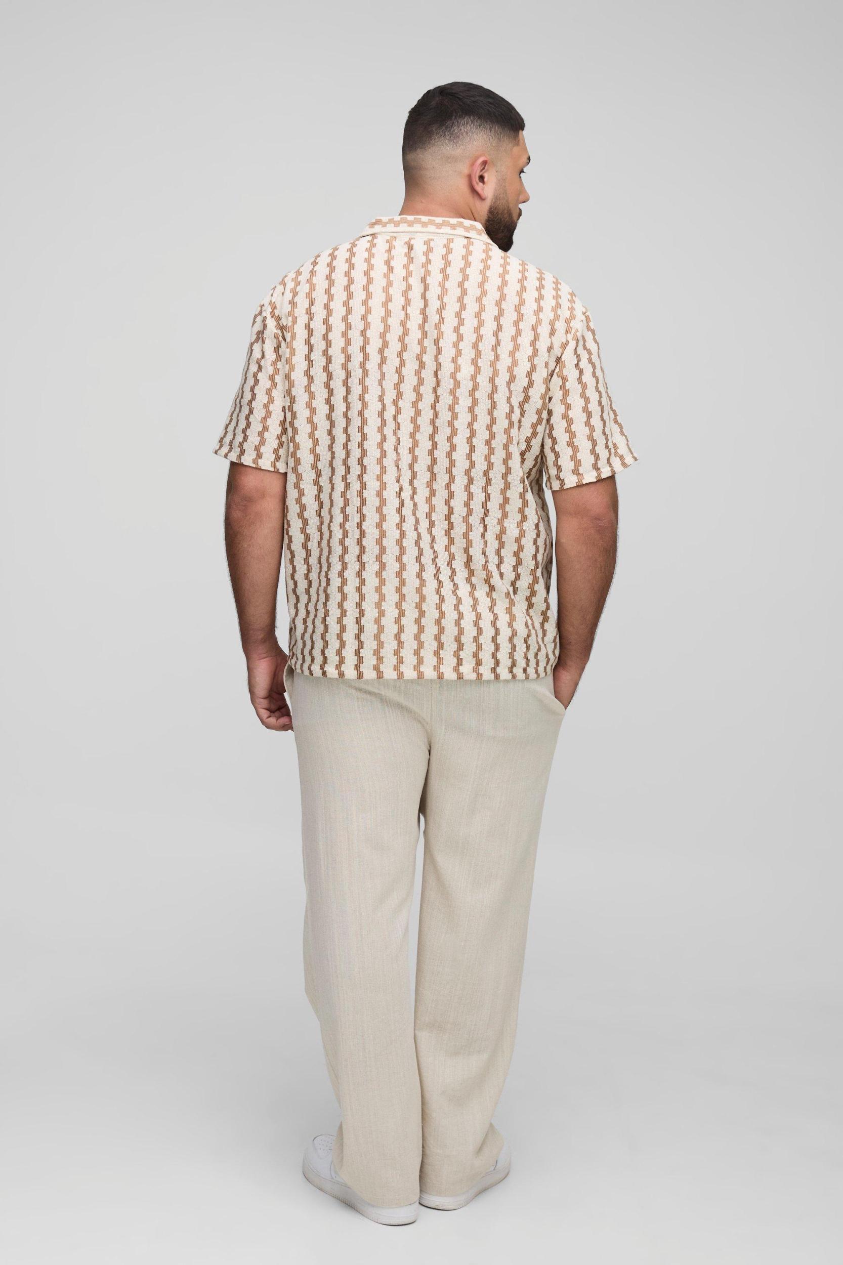 Plus Regular Geometric Stripe Texture Revere Shirt | boohooMAN USA Product Image