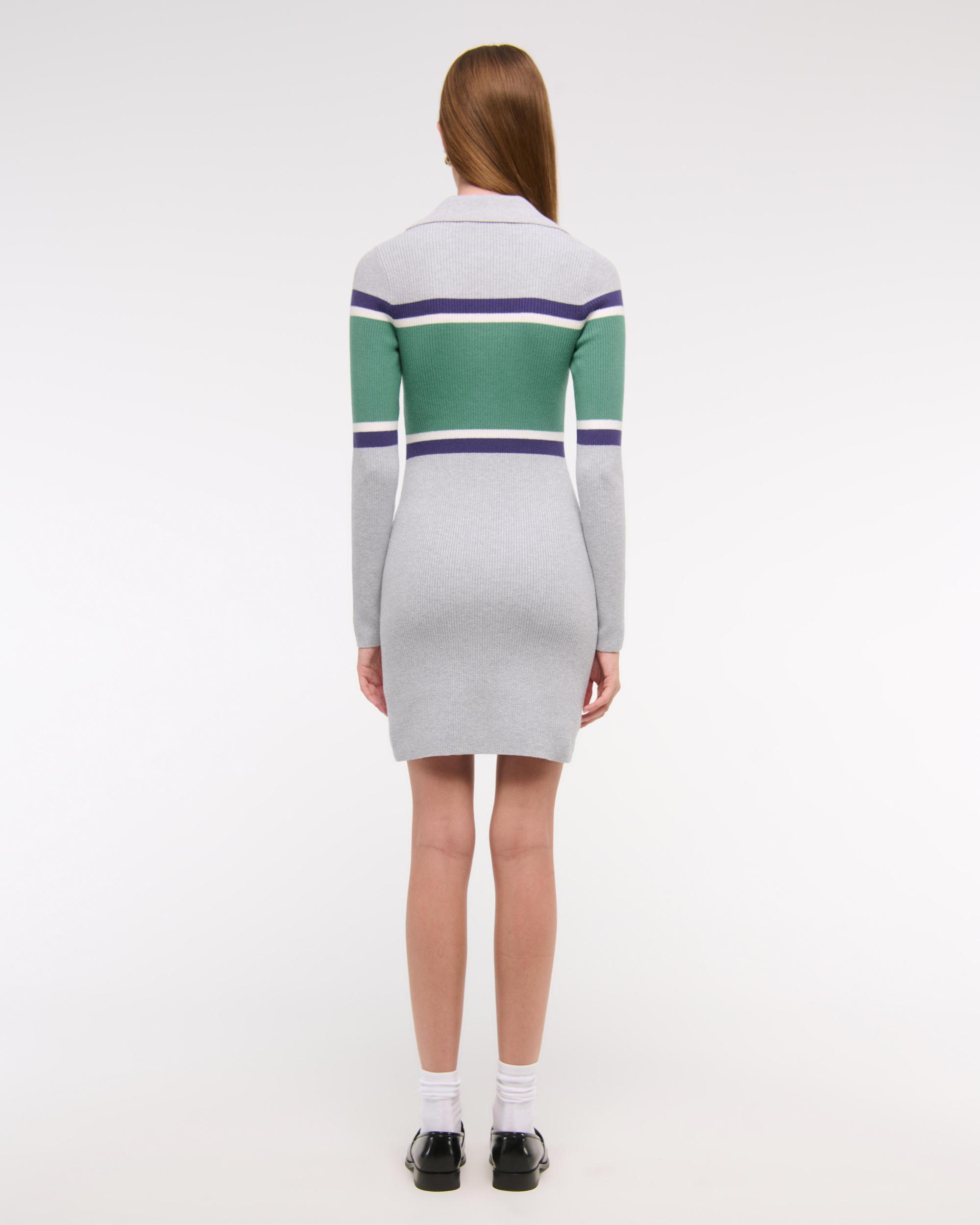 Long-Sleeve Half-Zip Mini Sweater Dress Product Image