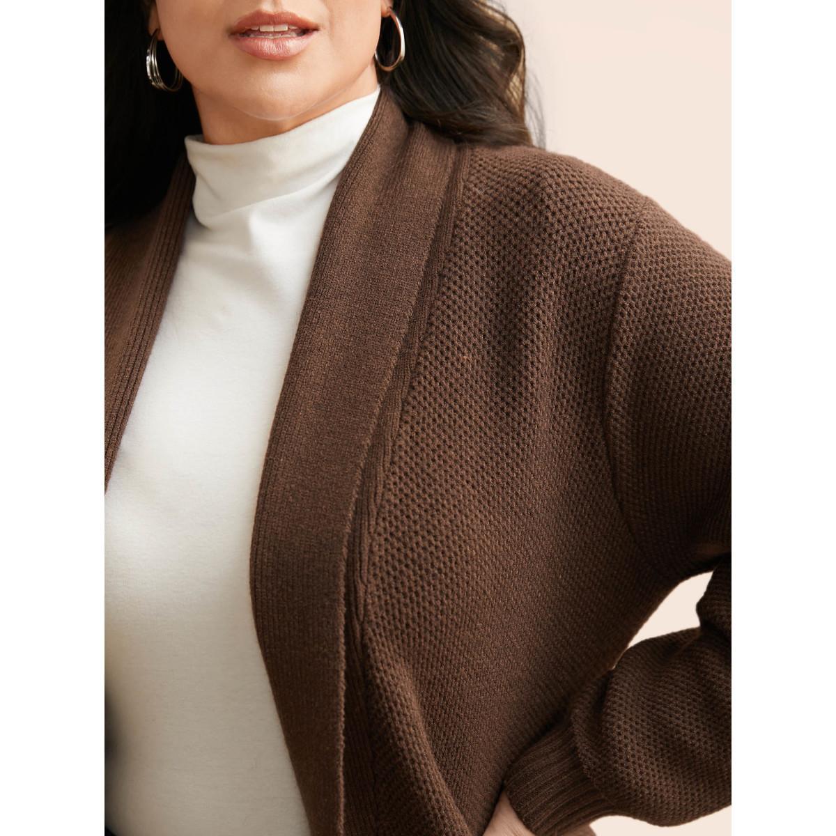 Plus Size Supersoft Essentials Textured Lapel Collar Cardigan Yellowishbrown Women Casual Loose Long Sleeve Everyday Cardigans BloomChic 28/5X Product Image