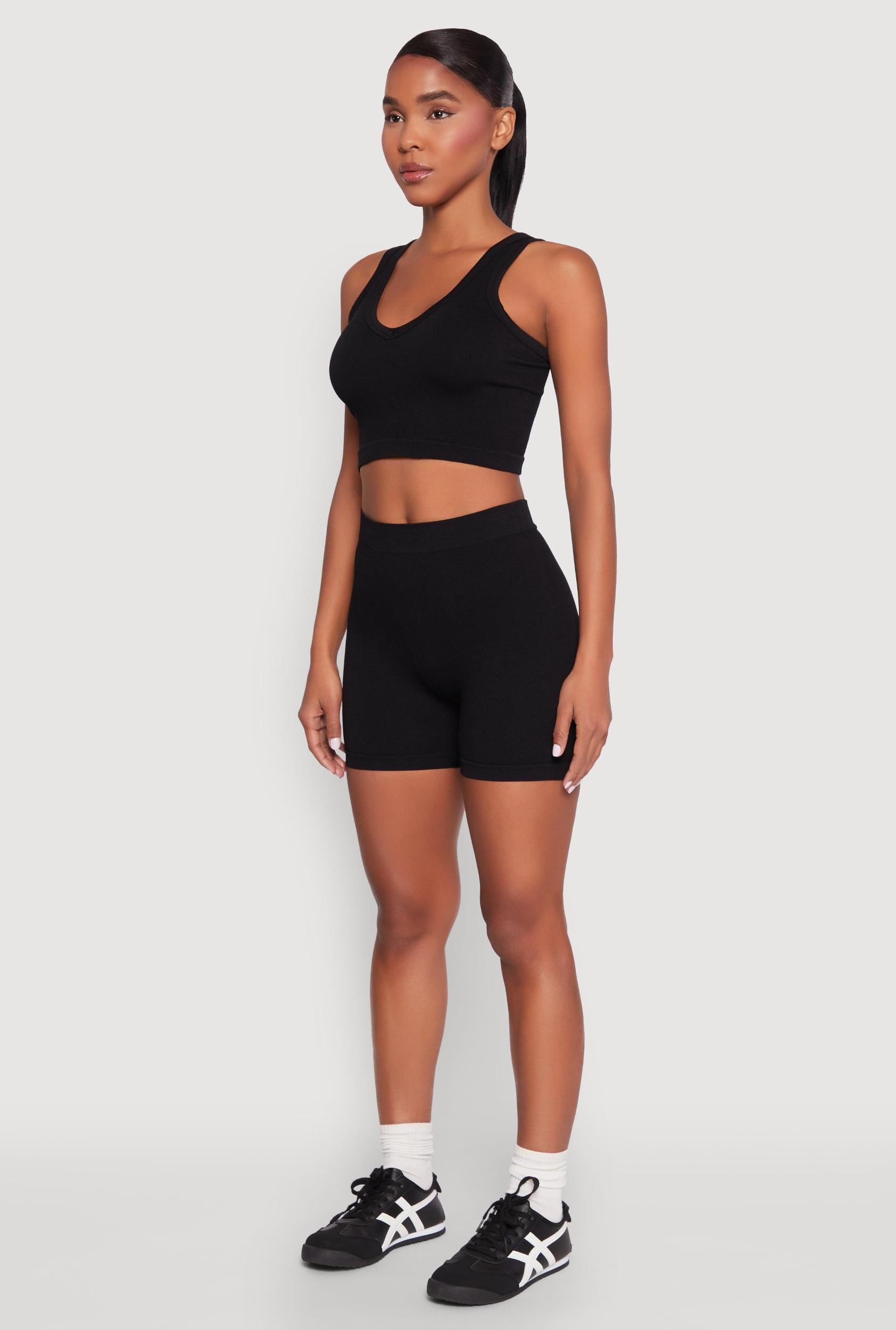 Womens Seamless V Neck Cropped Tank Top and Shorts Product Image