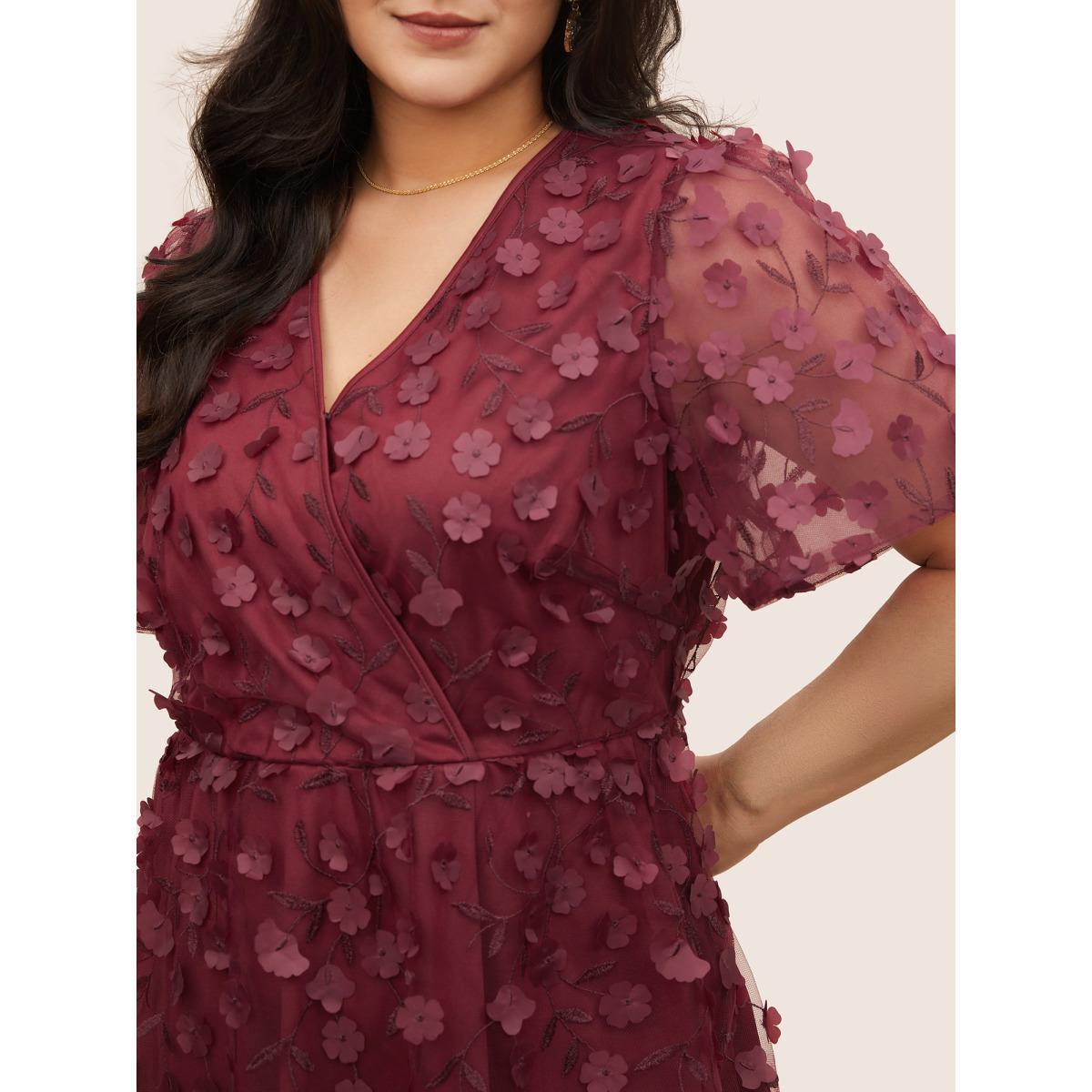Plus Size Plisse Mesh Pocket Overlap Collar Dress Scarlet Women Cocktail Non Overlap Collar Short sleeve Curvy Midi Dress BloomChic 30/6X Product Image