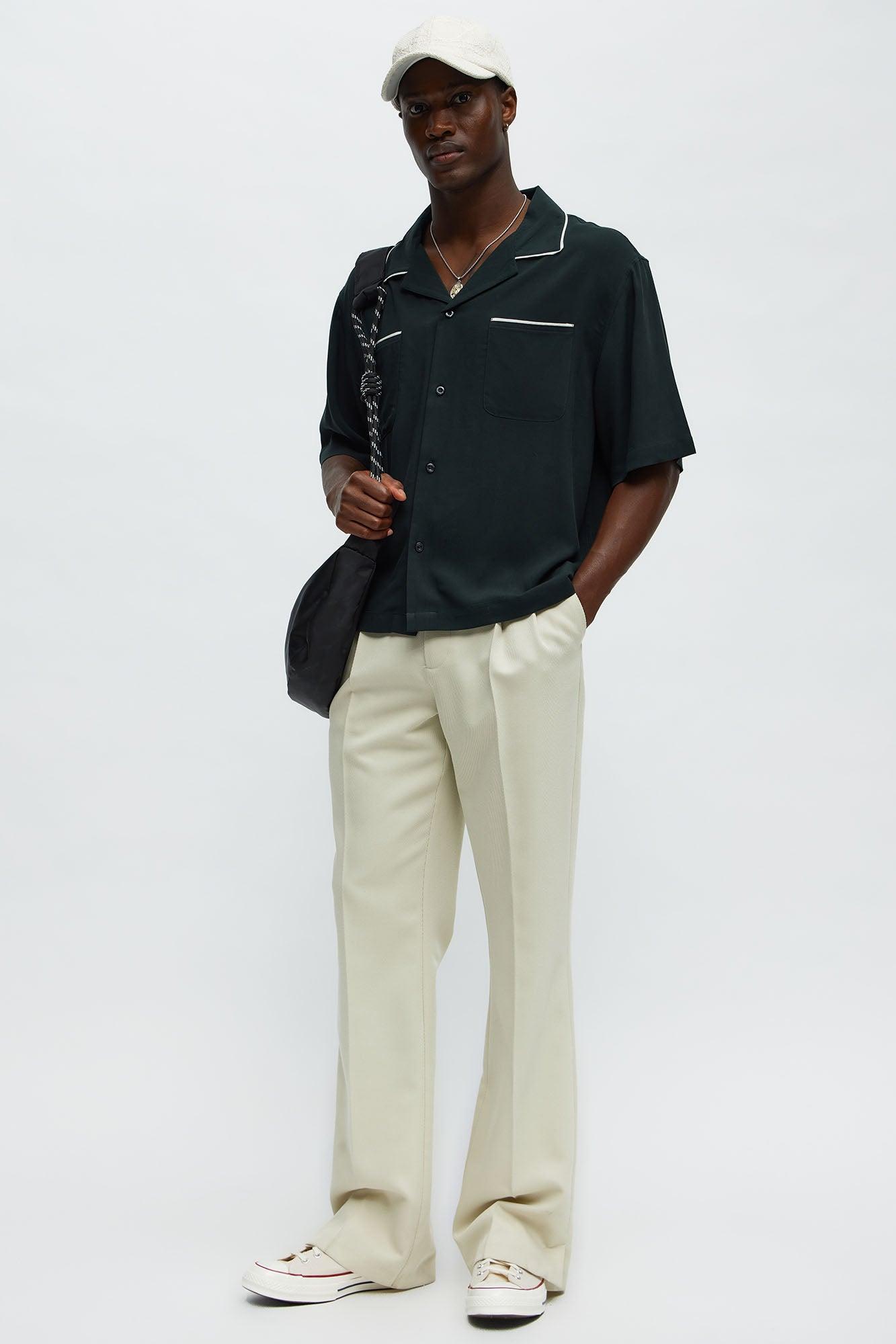 Casual Cropped PJ Style Button Up Shirt - Black Product Image