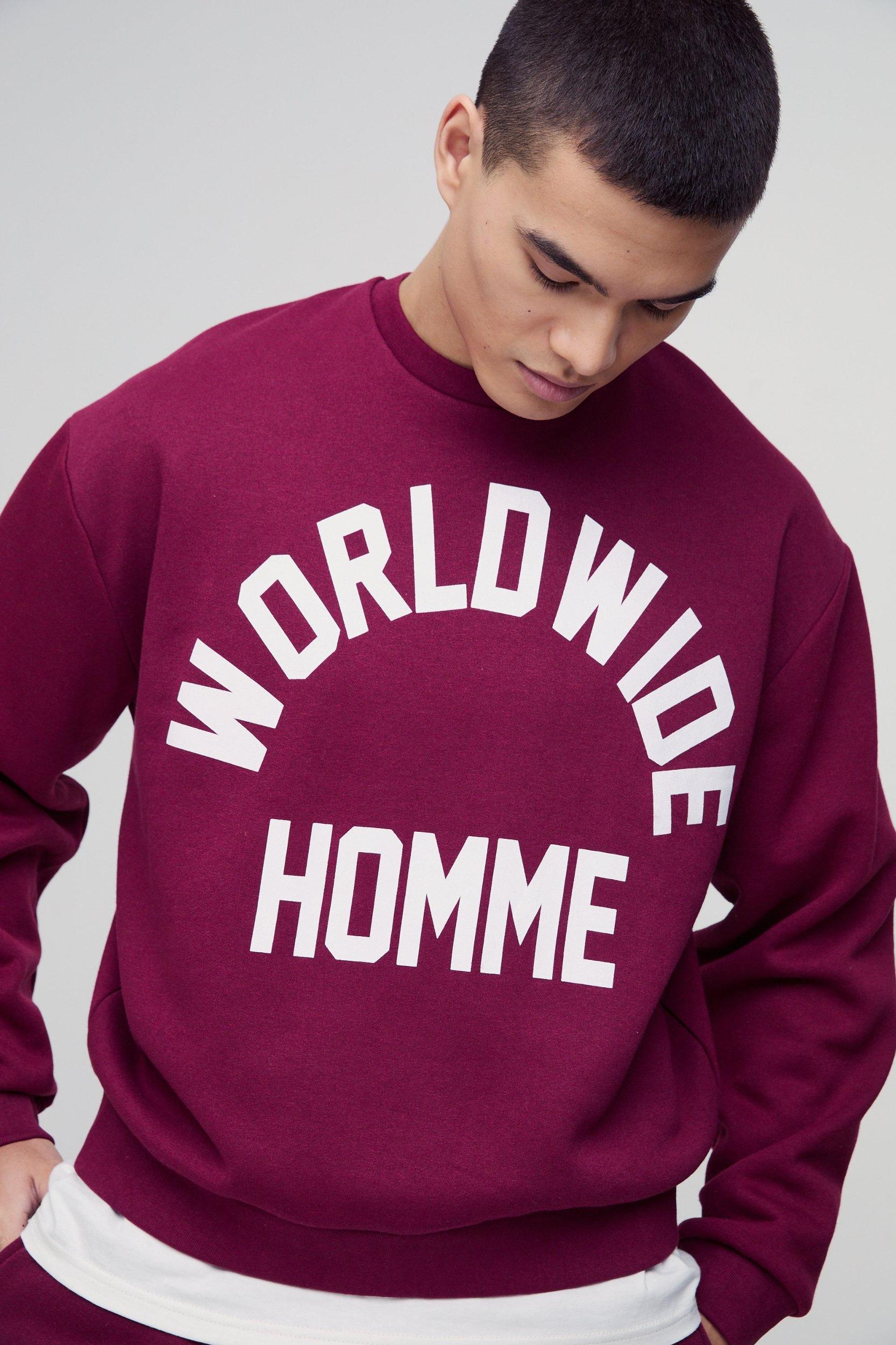Oversized Boxy Worldwide Print Sweatshirt | boohooMAN USA Product Image