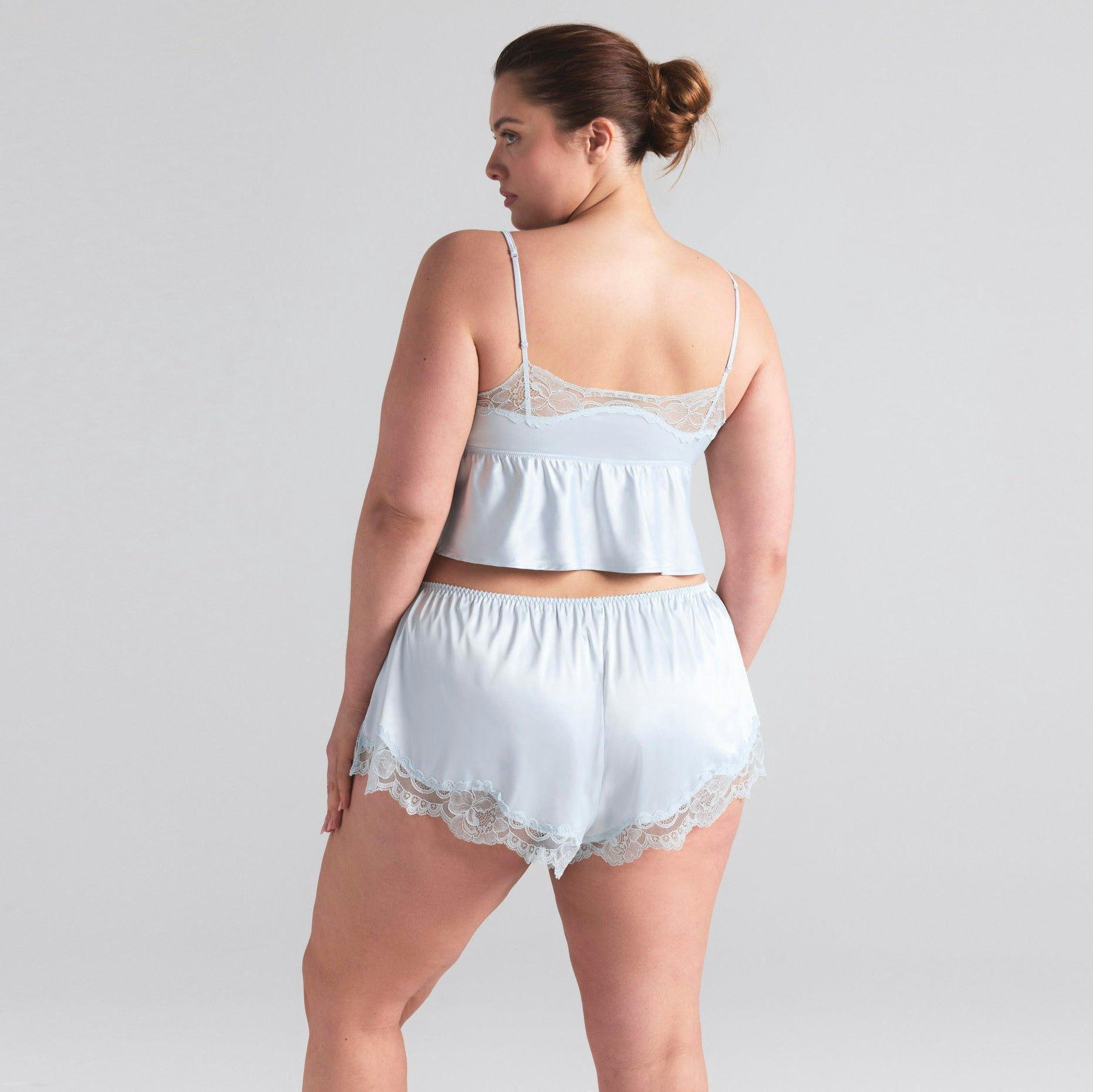 WOVEN SHINE LACE BABYDOLL AND SHORT SET | CLOUD Product Image