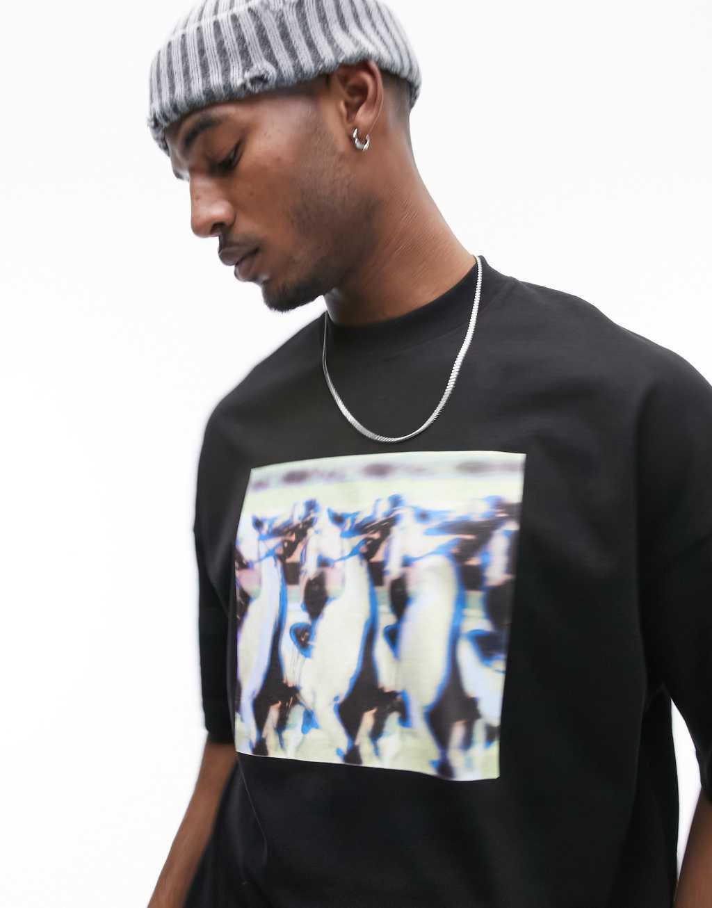 Topman extreme oversized fit T-shirt with blurred horse print Product Image
