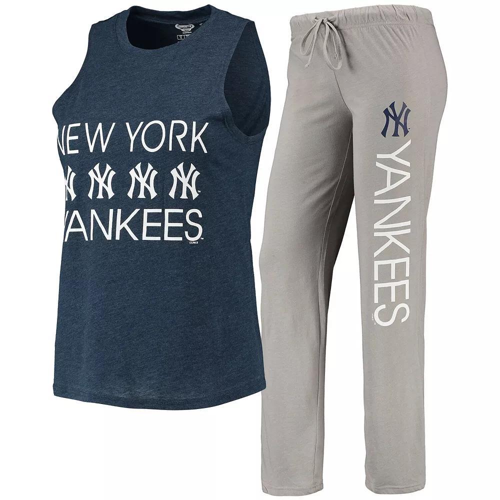 Women's Concepts Sport Gray/Navy New York Yankees Meter Muscle Tank Top & Pants Sleep Set, Size: Small, Grey Product Image