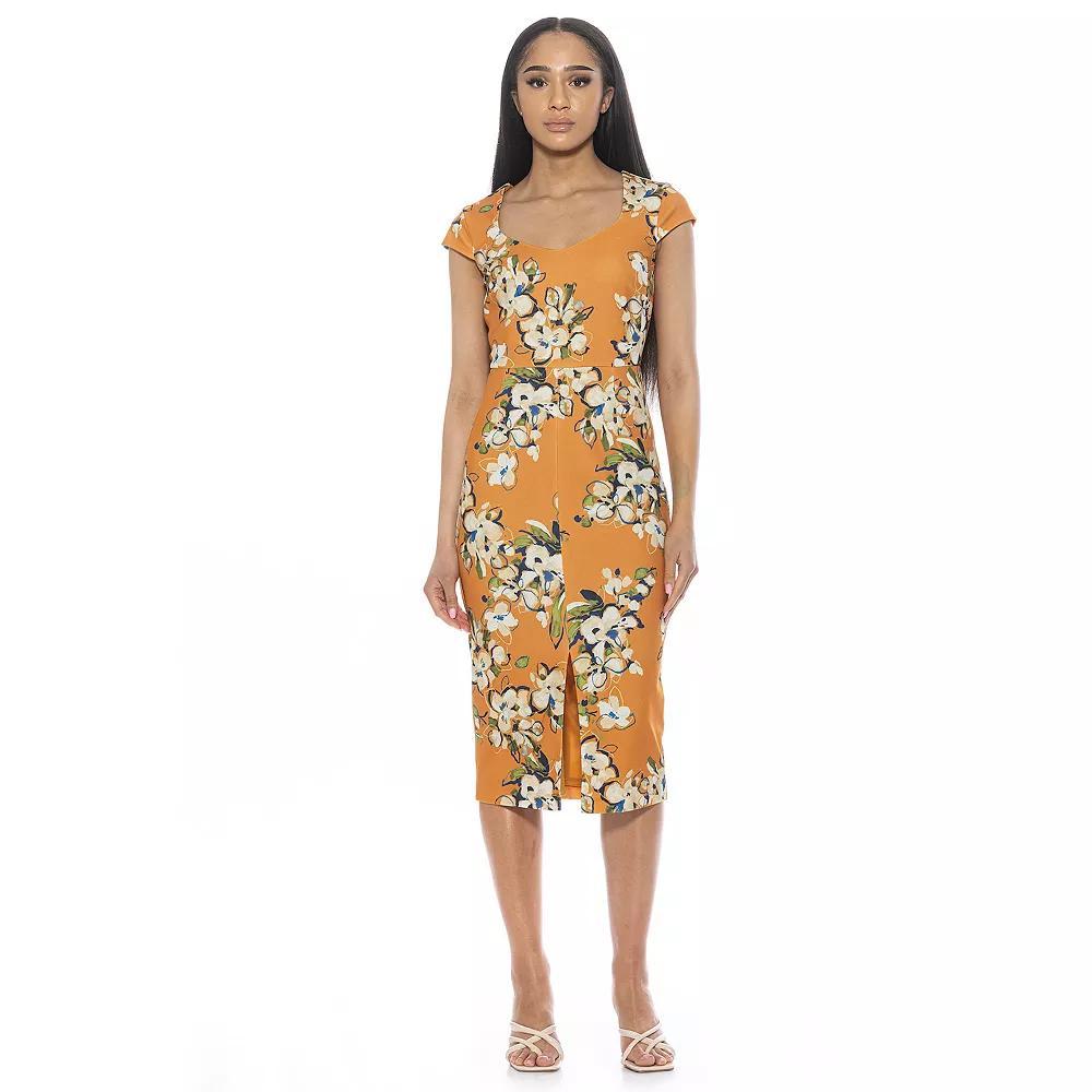 Women's ALEXIA ADMOR Gia Sweetheart Cap Sleeve Front Slit Dress, Size: Medium, Yellow Team Product Image