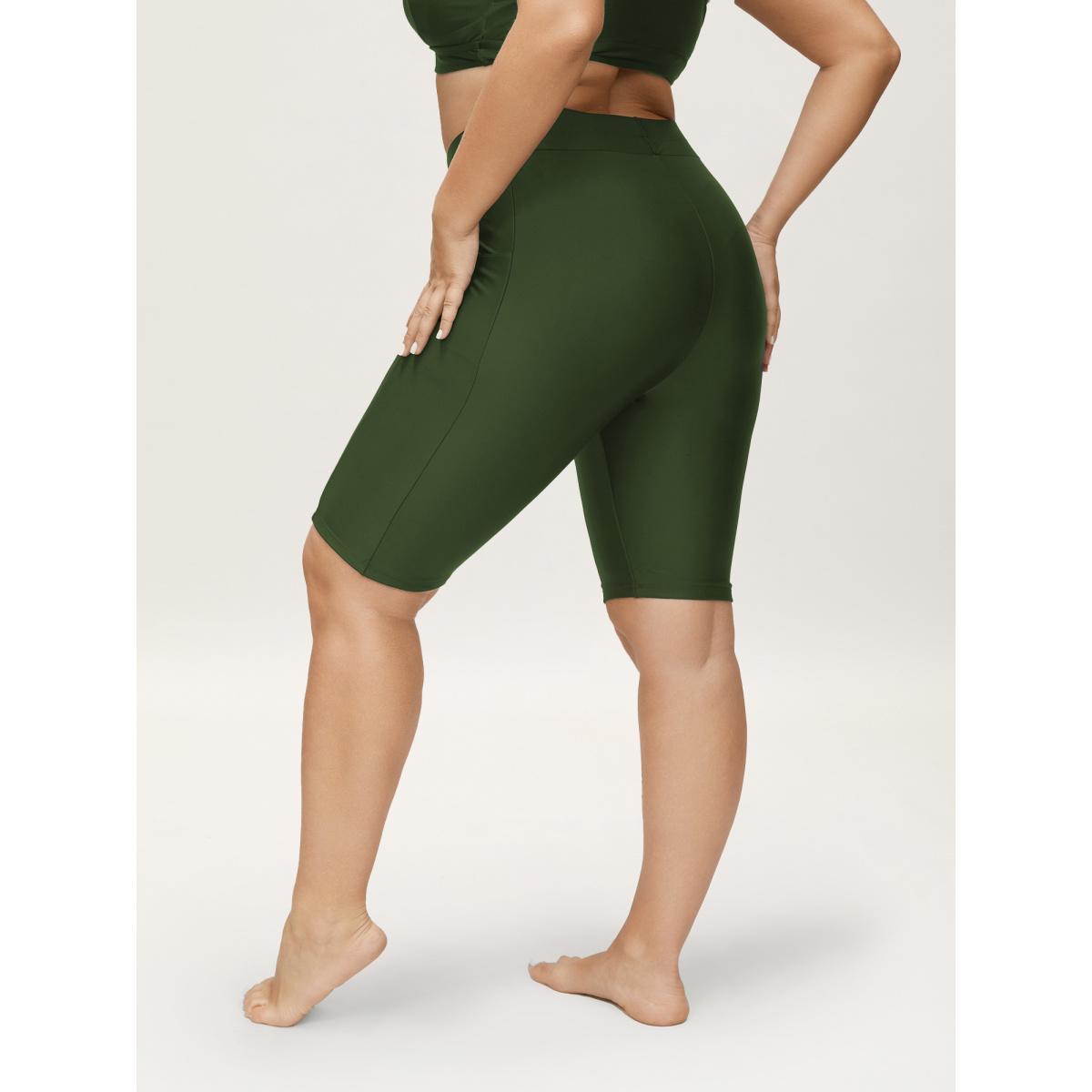 Plus Size Super Stretchy Pocket Skinny-Fit Swim Bottom Women's Swimwear ArmyGreen Beach Non High stretch Skinny High Rise Slanted pocket Curve Swim Bottoms BloomChic 28/5X Product Image