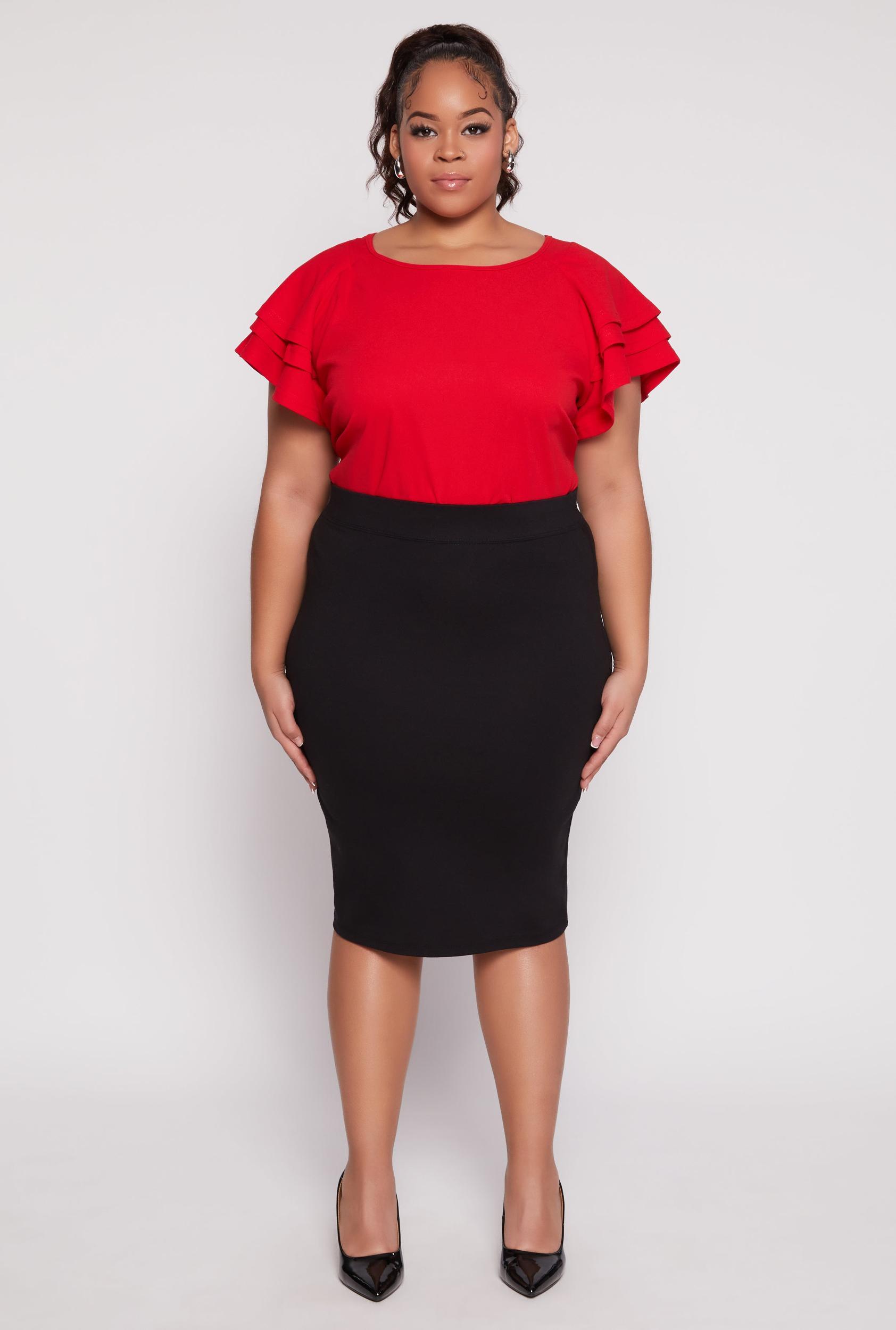 Womens Plus Size Tiered Flutter Sleeve Blouse Product Image