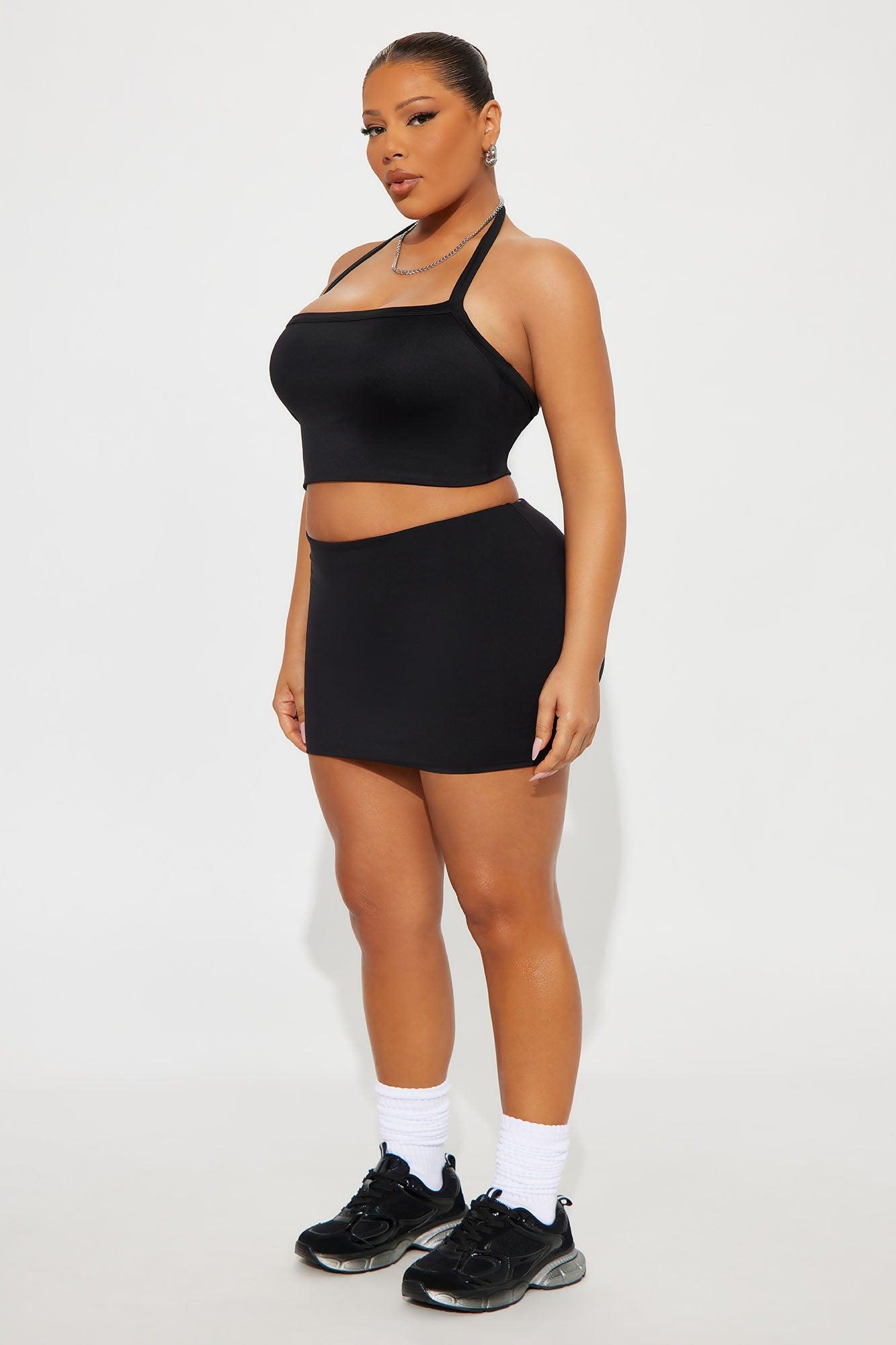 Contour Double Lined Cropped Halter Top - Black Product Image