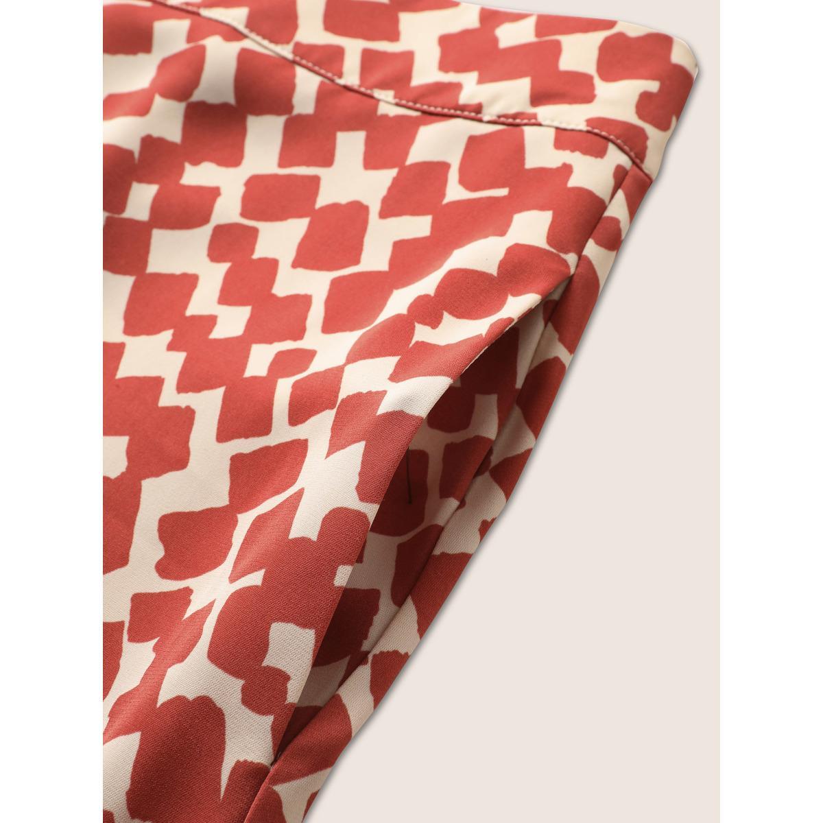 Plus Size Geometric Print Elastic Waist Pocket Midi Skirt Women Raspberry At the Office Non No stretch Slanted pocket Work Skirts BloomChic 12/L Product Image