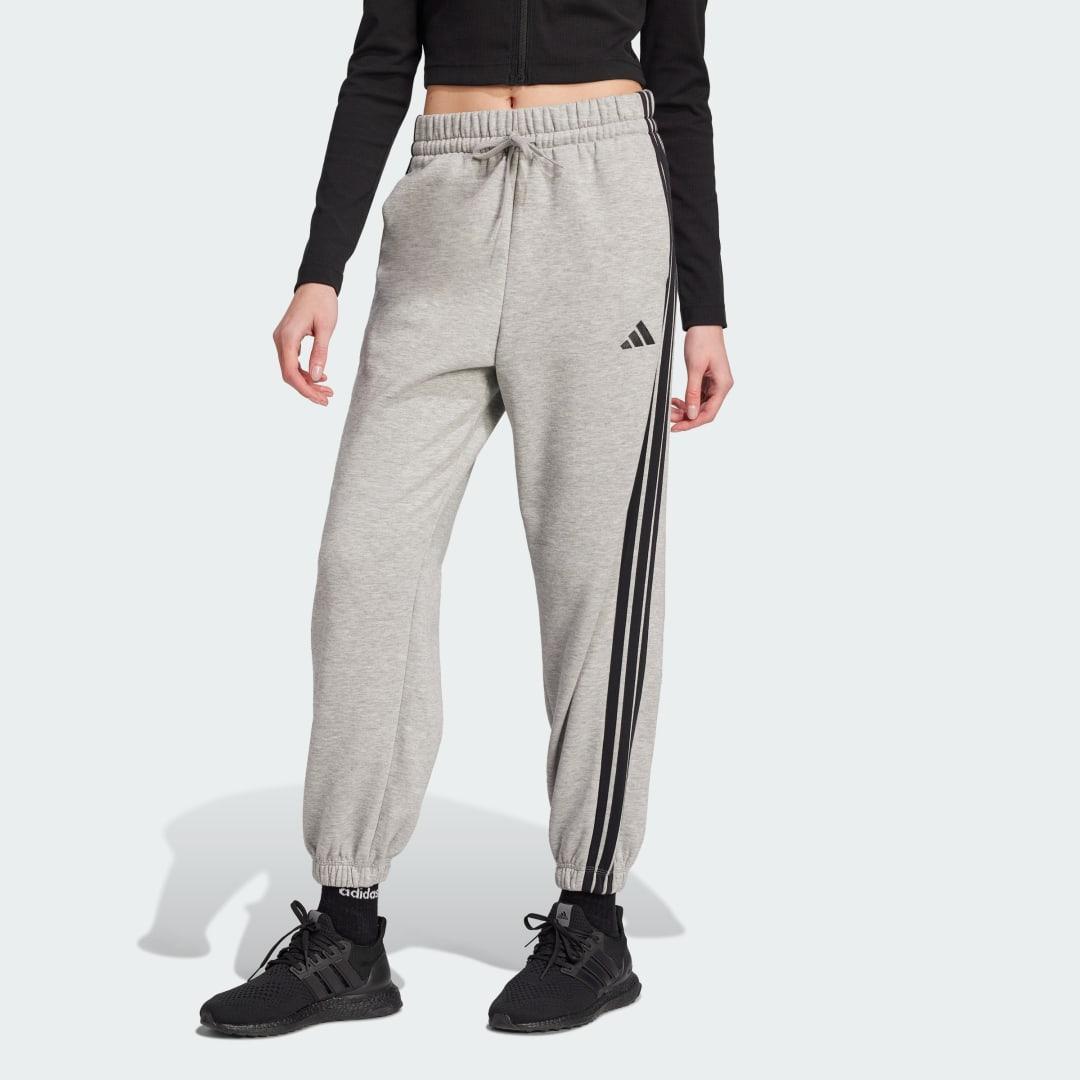 adidas Essentials 3-Stripes Fleece Loose-Fit Pants Medium Grey Heather XS Womens Product Image