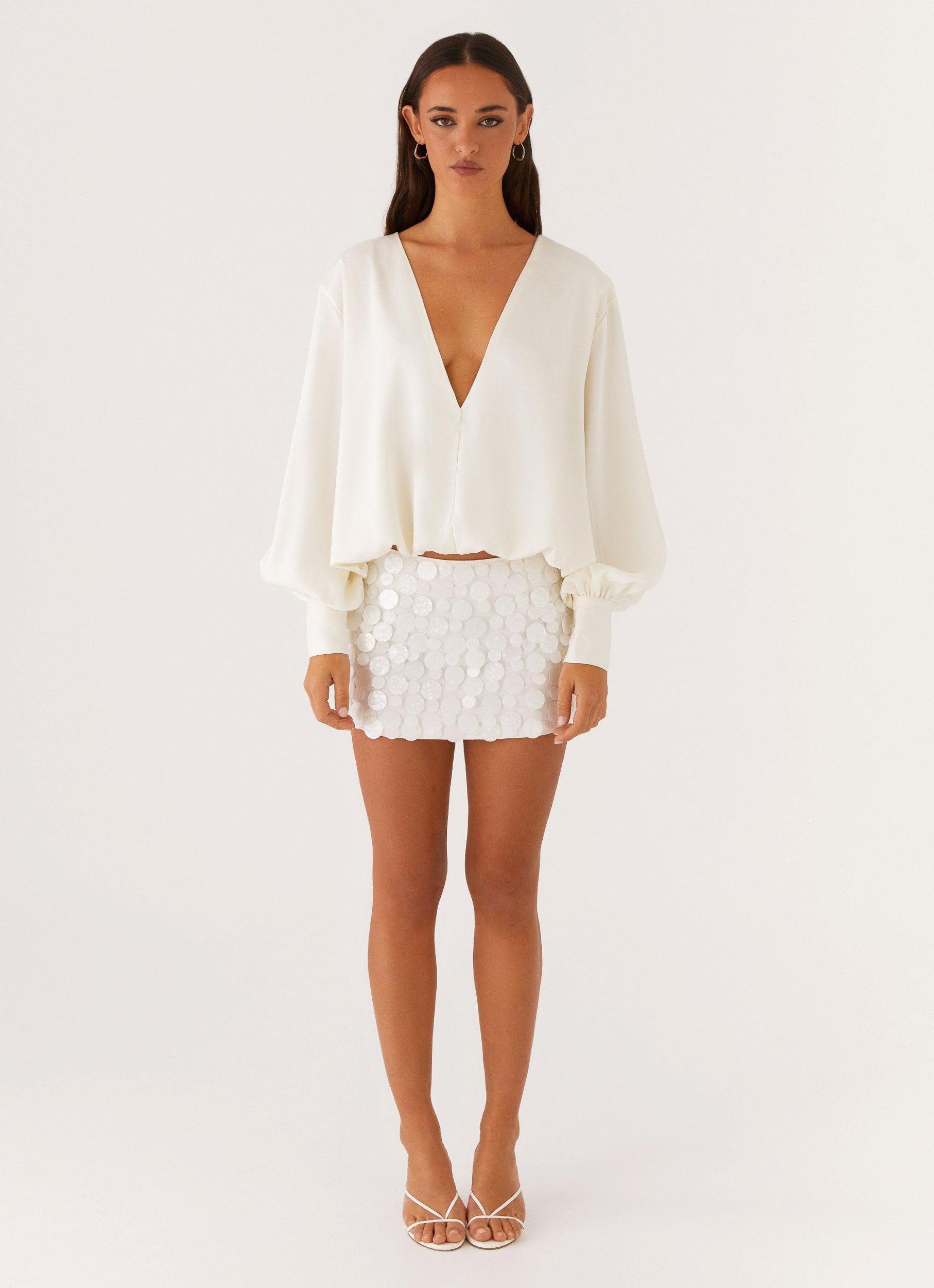 Baxter Balloon Sleeve Blouse - Off White Product Image