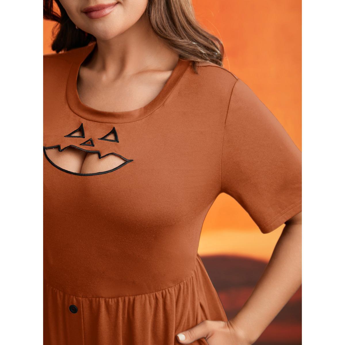Plus Size Stretch Fabric Pumpkin Cut Out Midi Dress Coral Women Cocktail Button Party Curvy Bloomchic 10/M Product Image