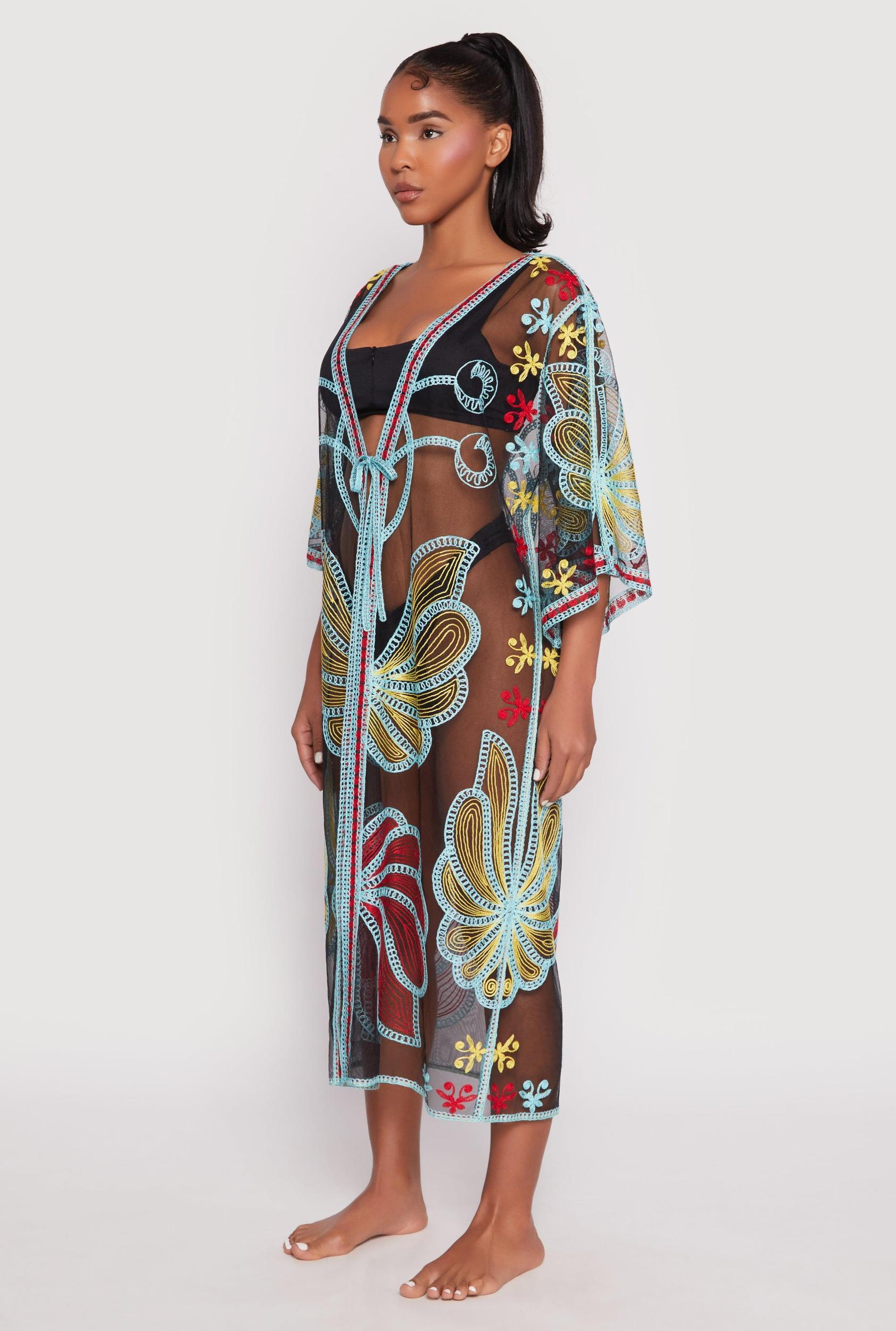 Womens Embroidered Pattern Cover Up Kimono Product Image